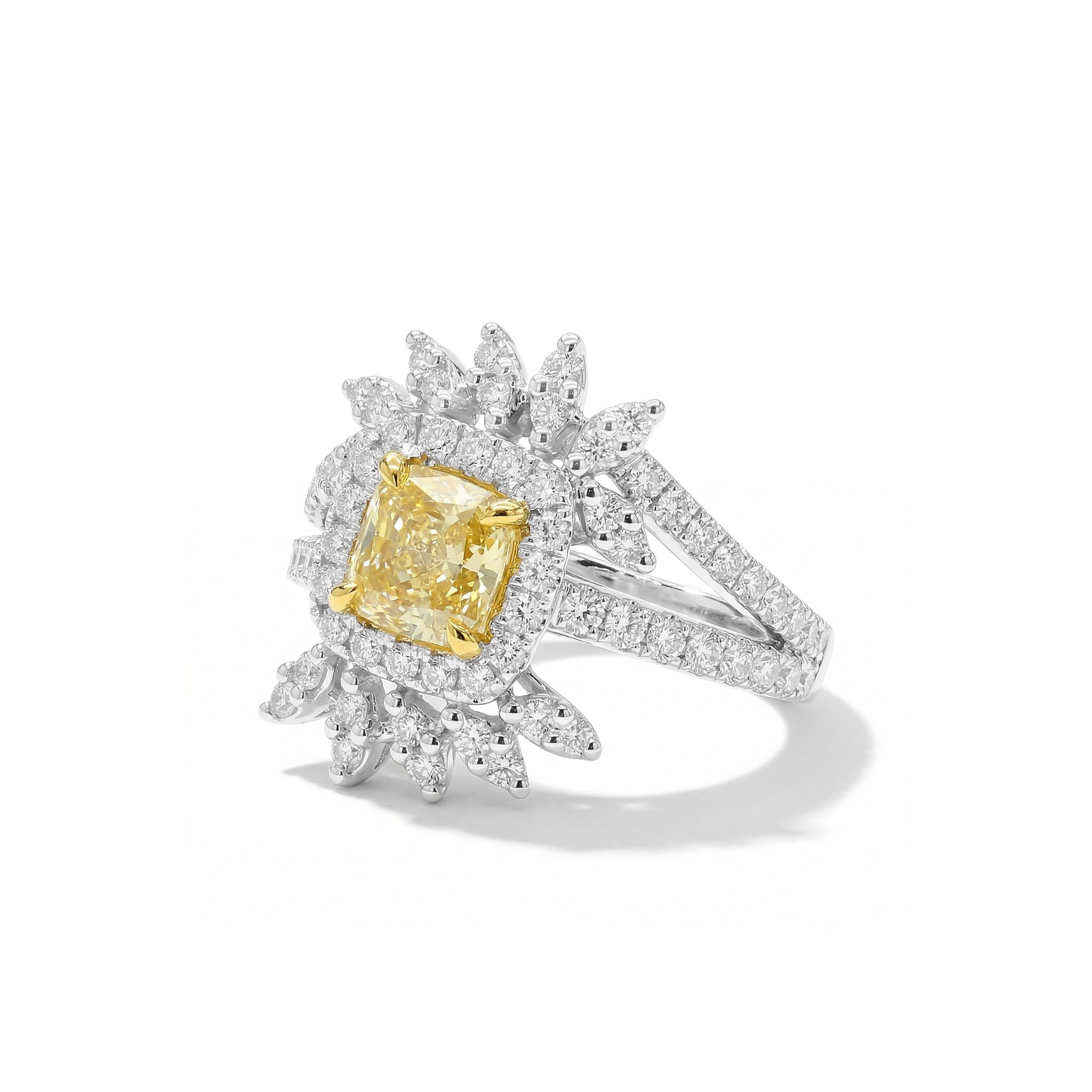 Natural Yellow Cushion Diamond Halo Ring | GIA Certified