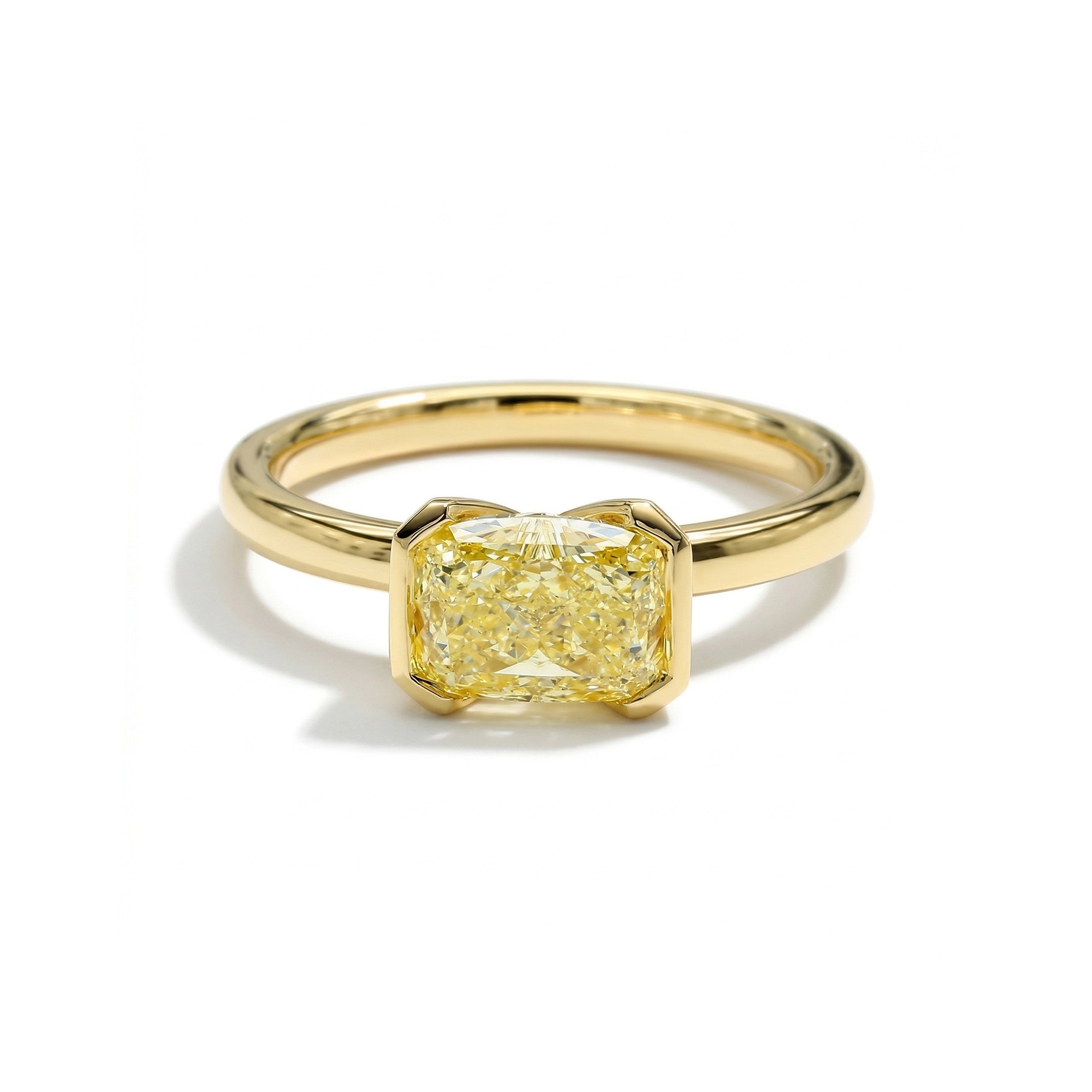 Natural Yellow Cushion Diamond Bezel Ring | GIA Certified