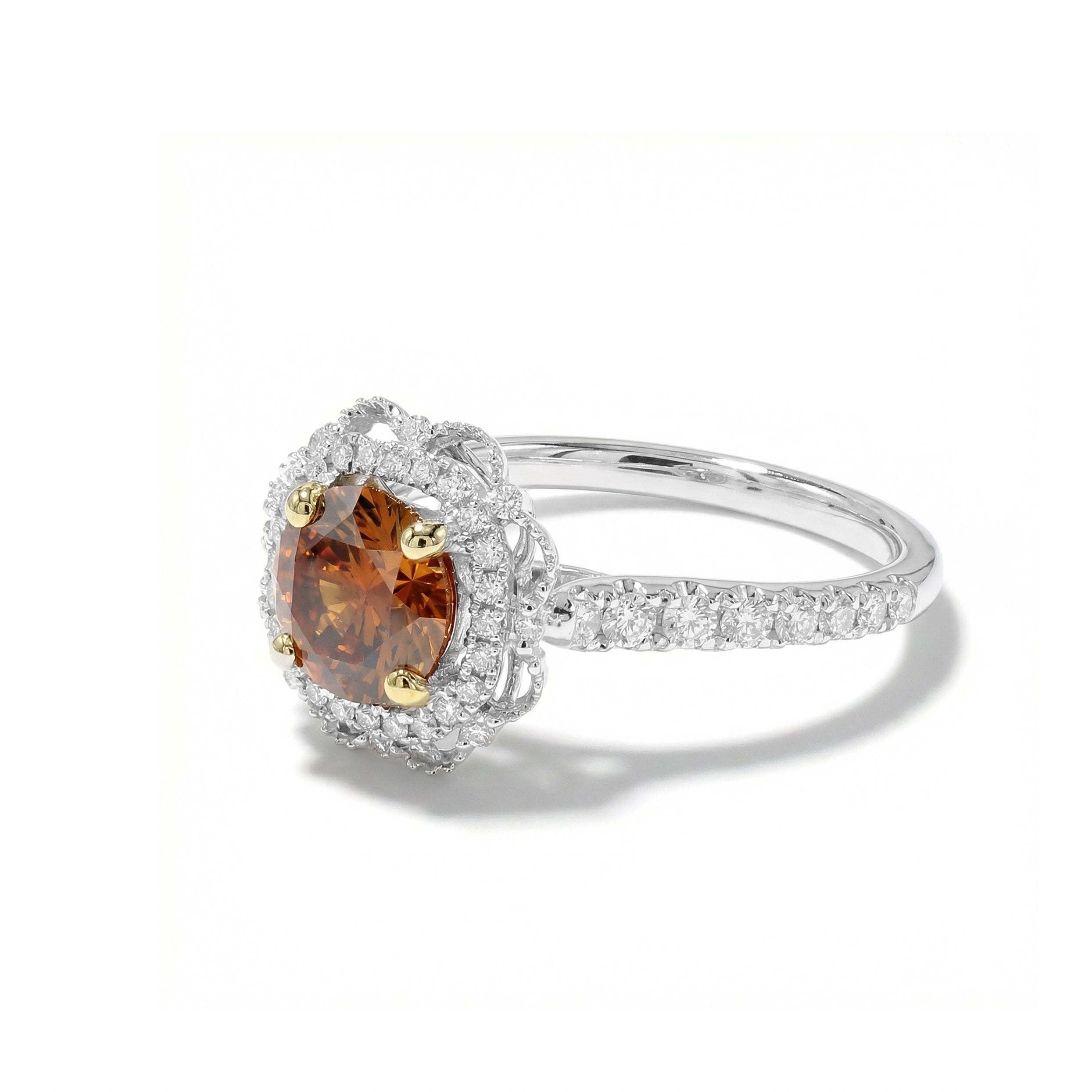 Natural Orange Round Diamond Halo Ring | GIA Certified
