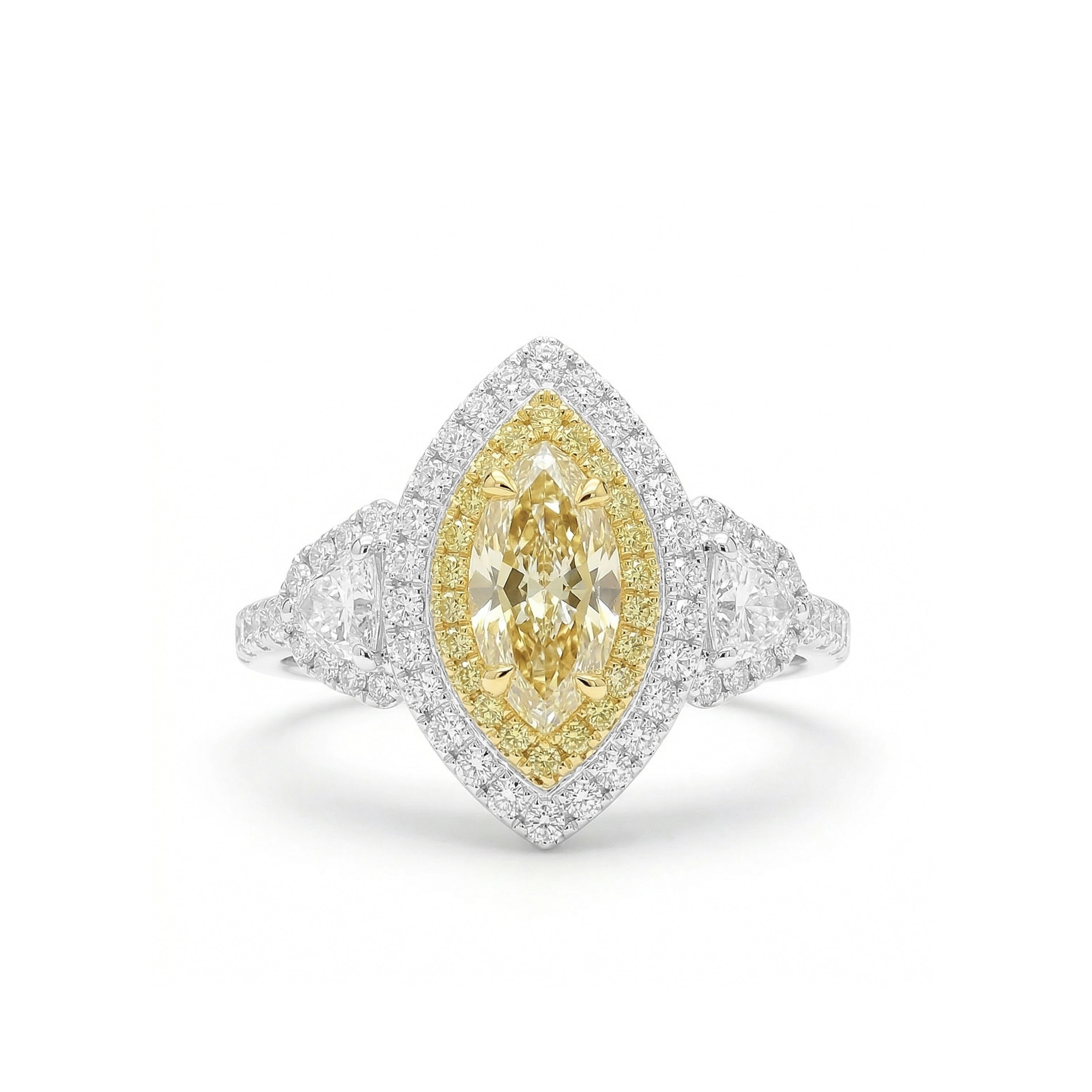 Natural Yellow Marquise Diamond Halo Ring | GIA Certified