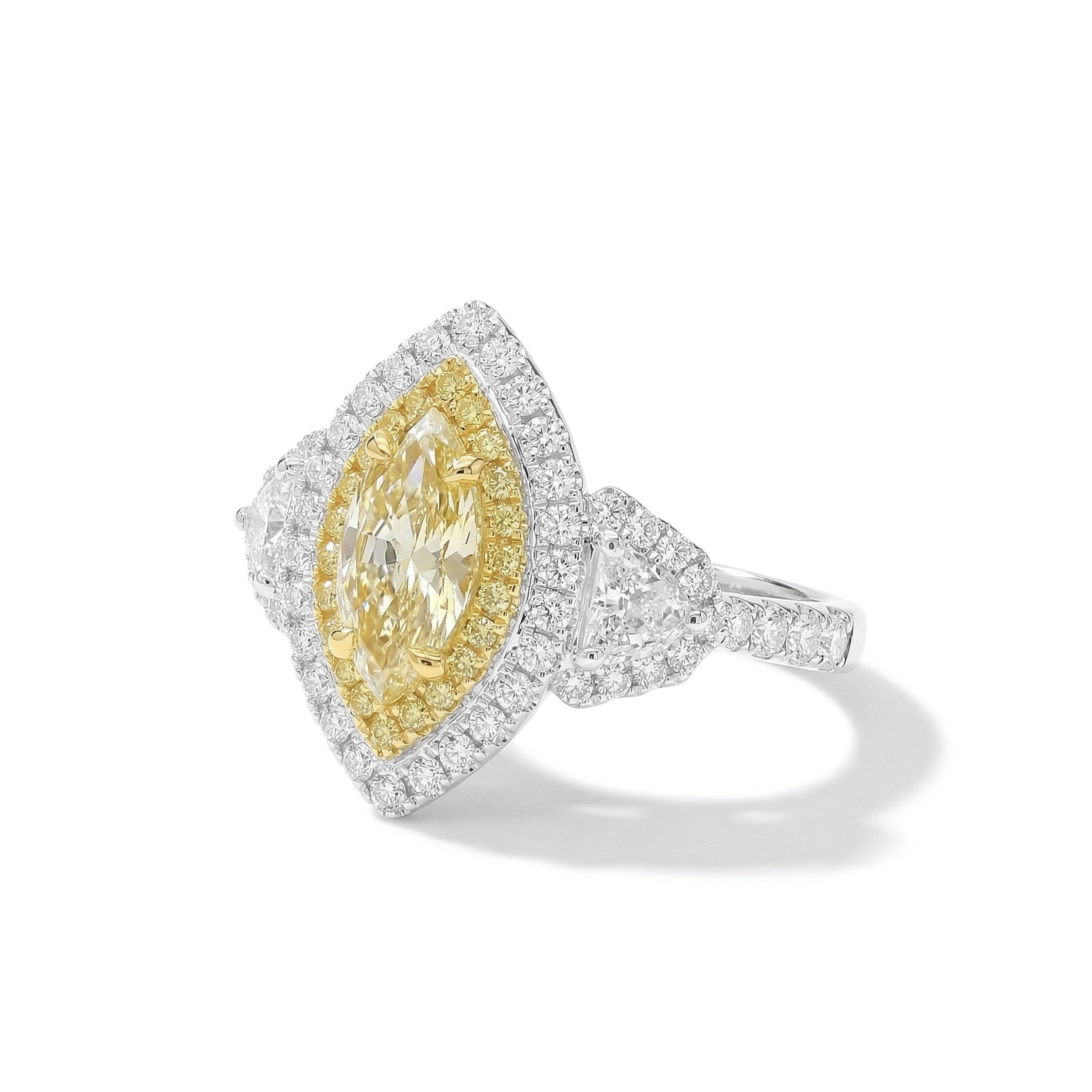 Natural Yellow Marquise Diamond Halo Ring | GIA Certified