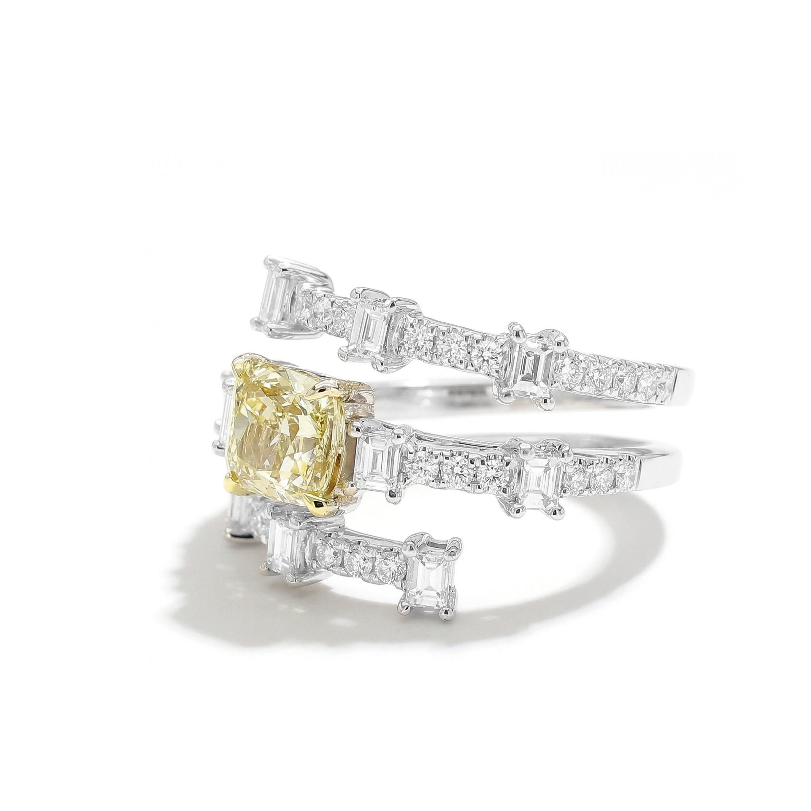 Natural Green Cushion Diamond Spiral Ring | GIA Certified
