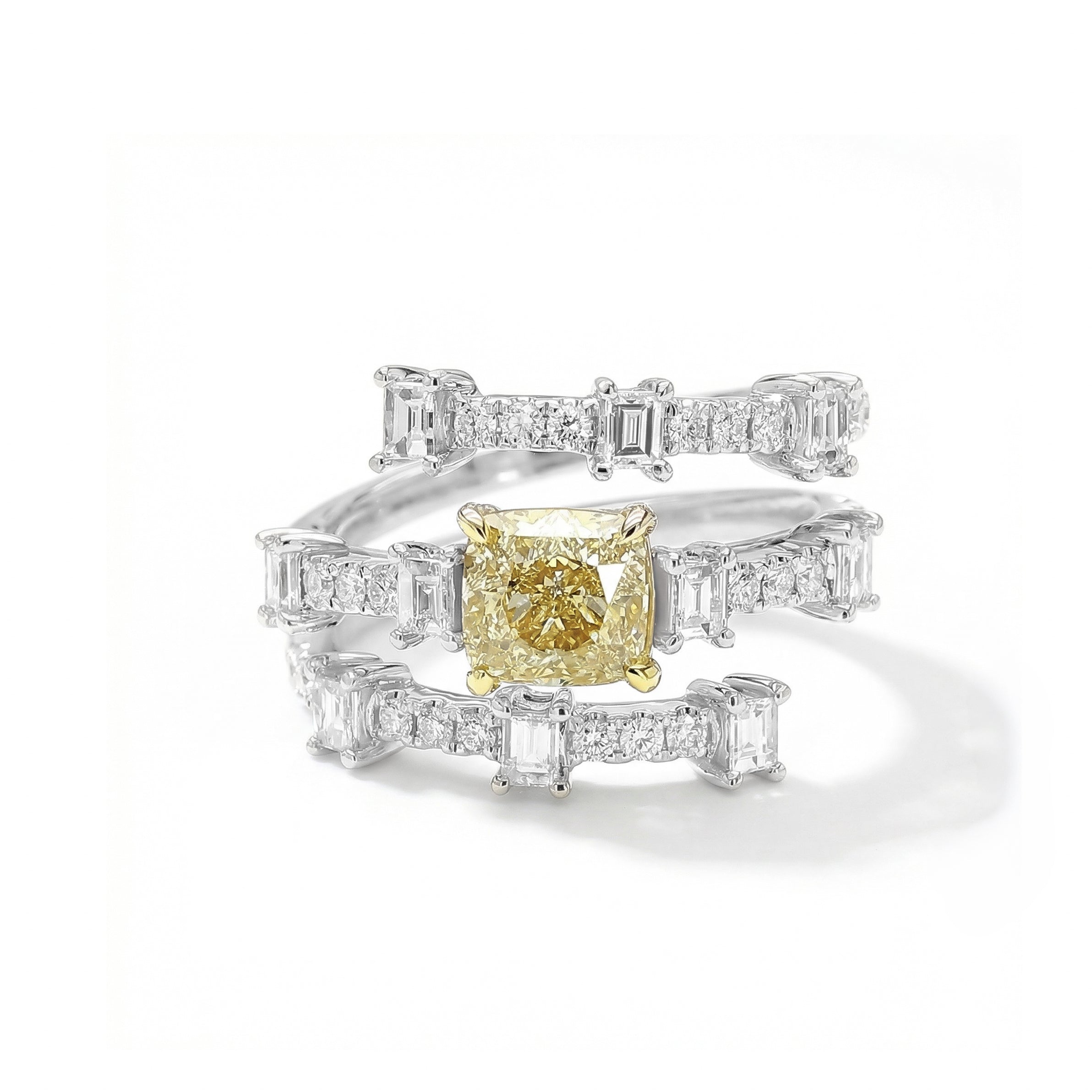 Natural Green Cushion Diamond Spiral Ring | GIA Certified