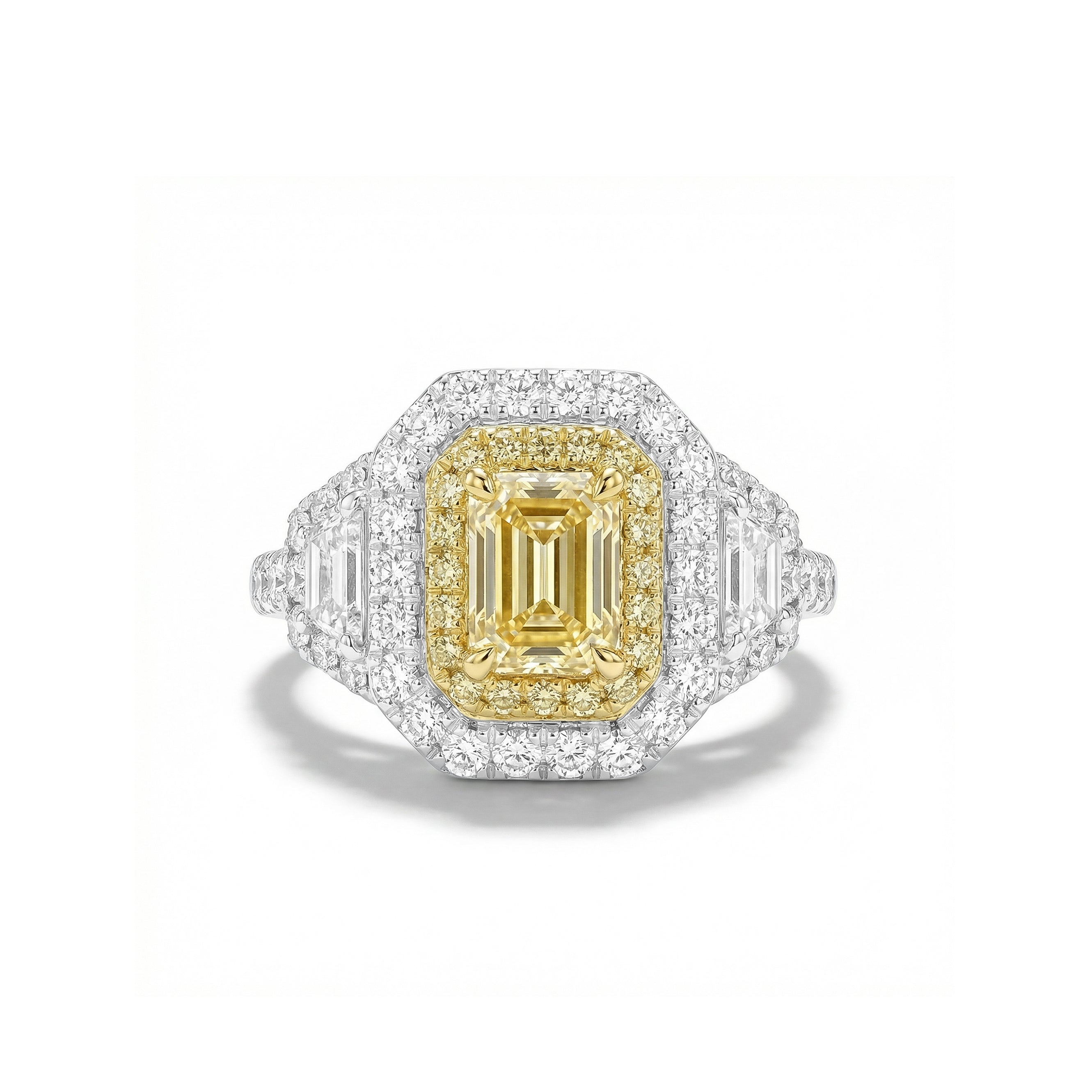 Natural Yellow Emerald Diamond Halo Ring | GIA Certified