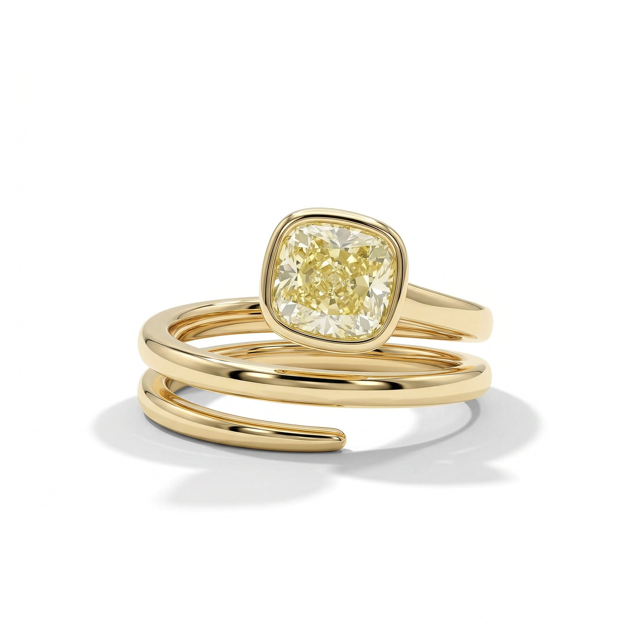 Natural Yellow Cushion Diamond Spiral Ring | GIA Certified