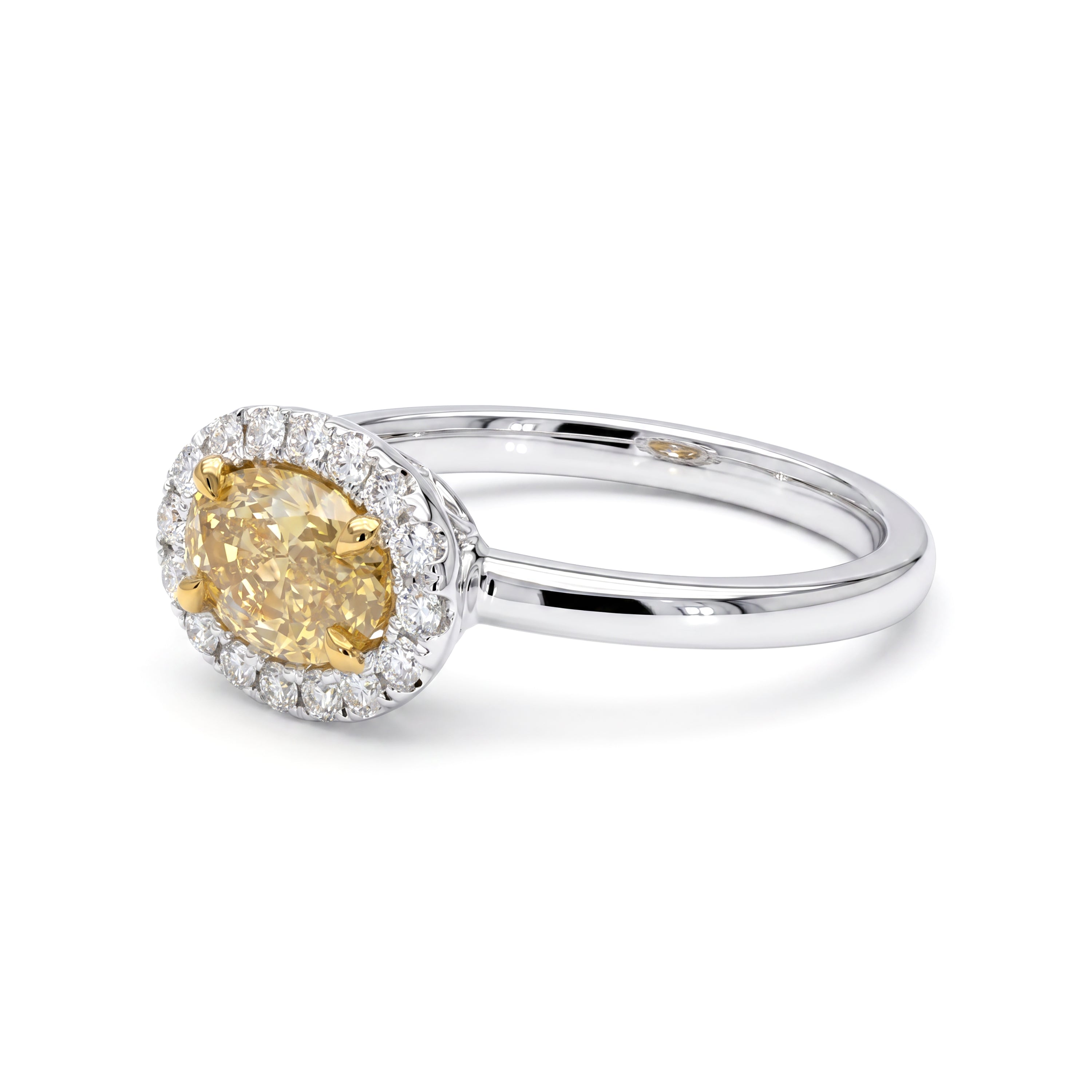 Natural Yellow Oval Diamond East/West Halo Ring | GIA Certified