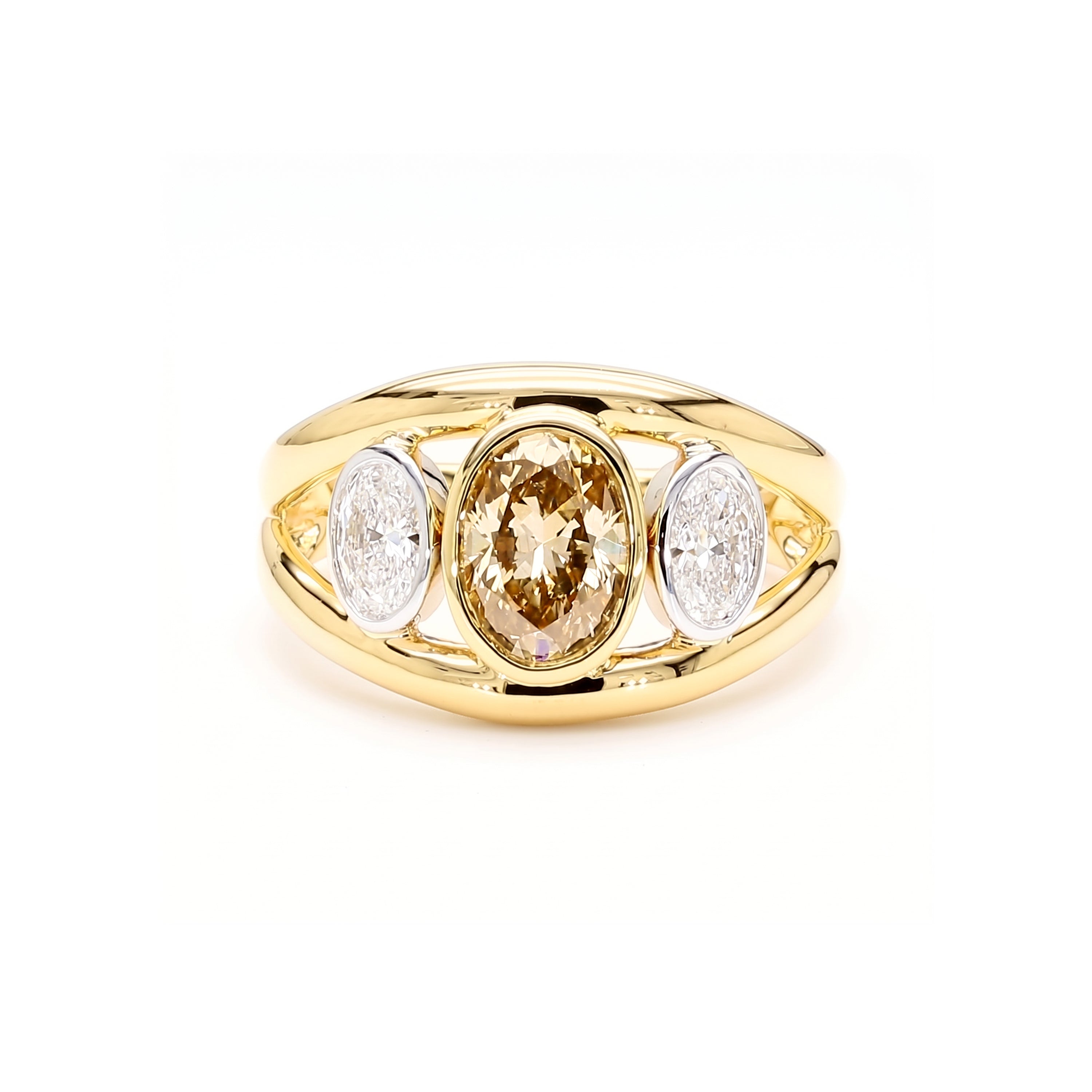 Natural Yellow Oval Diamond Bezel Ring | GIA Certified