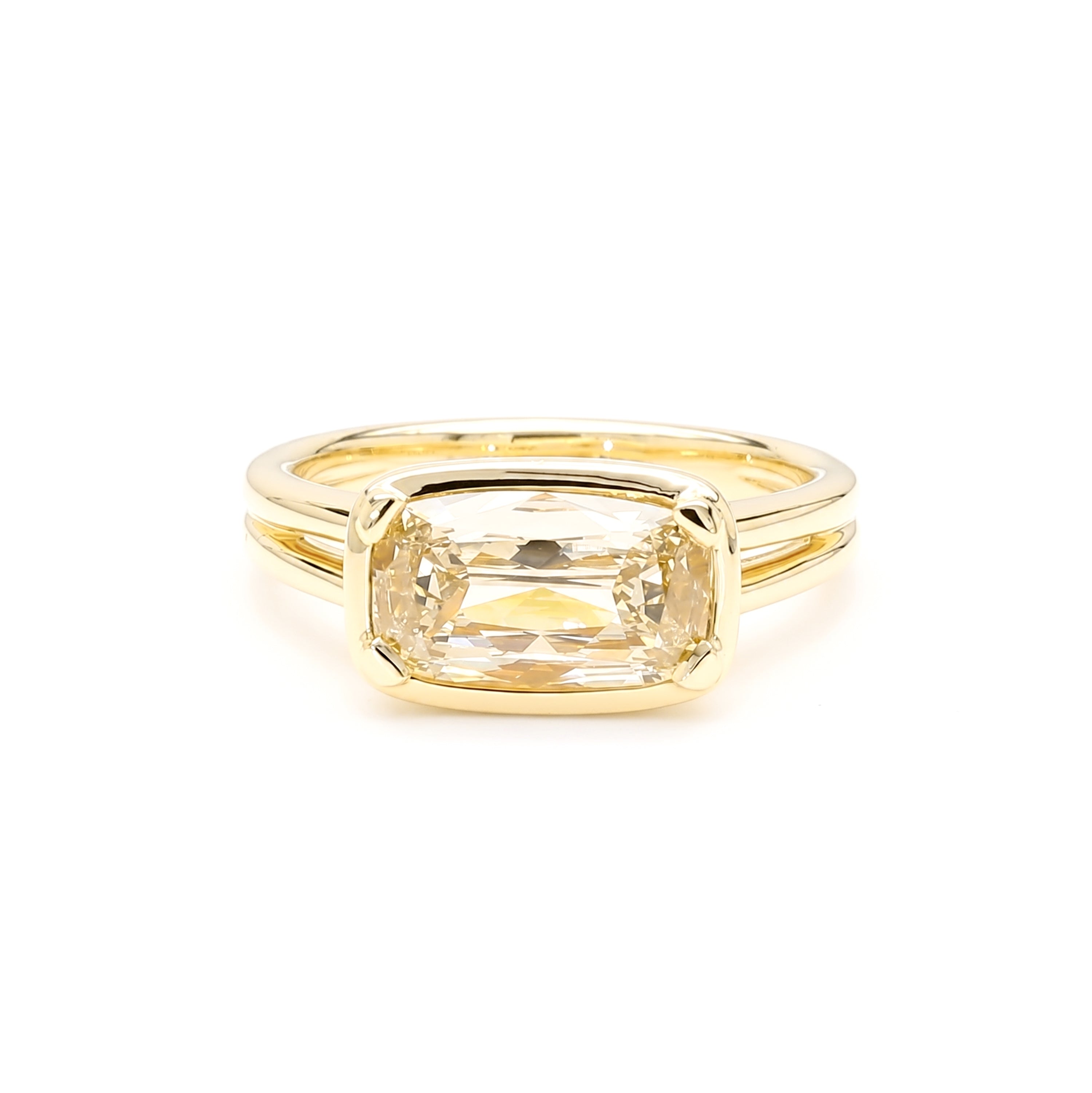 Natural Yellow Cushion Diamond Bezel Ring | GIA Certified