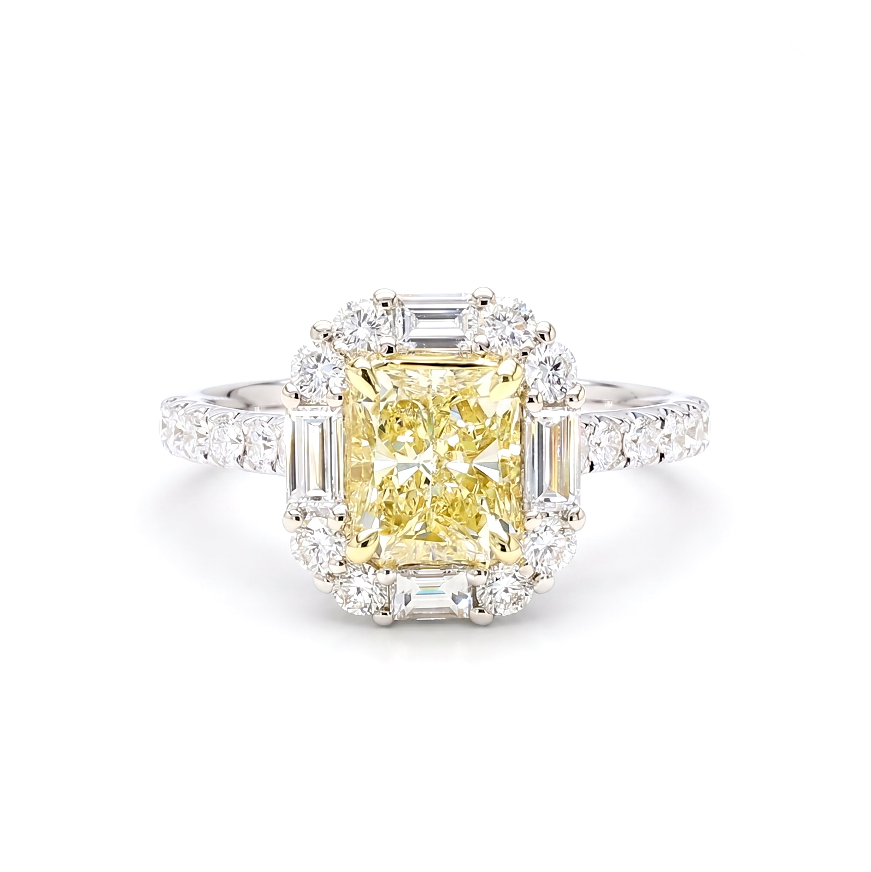 Natural Yellow Radiant Diamond Halo Ring | GIA Certified