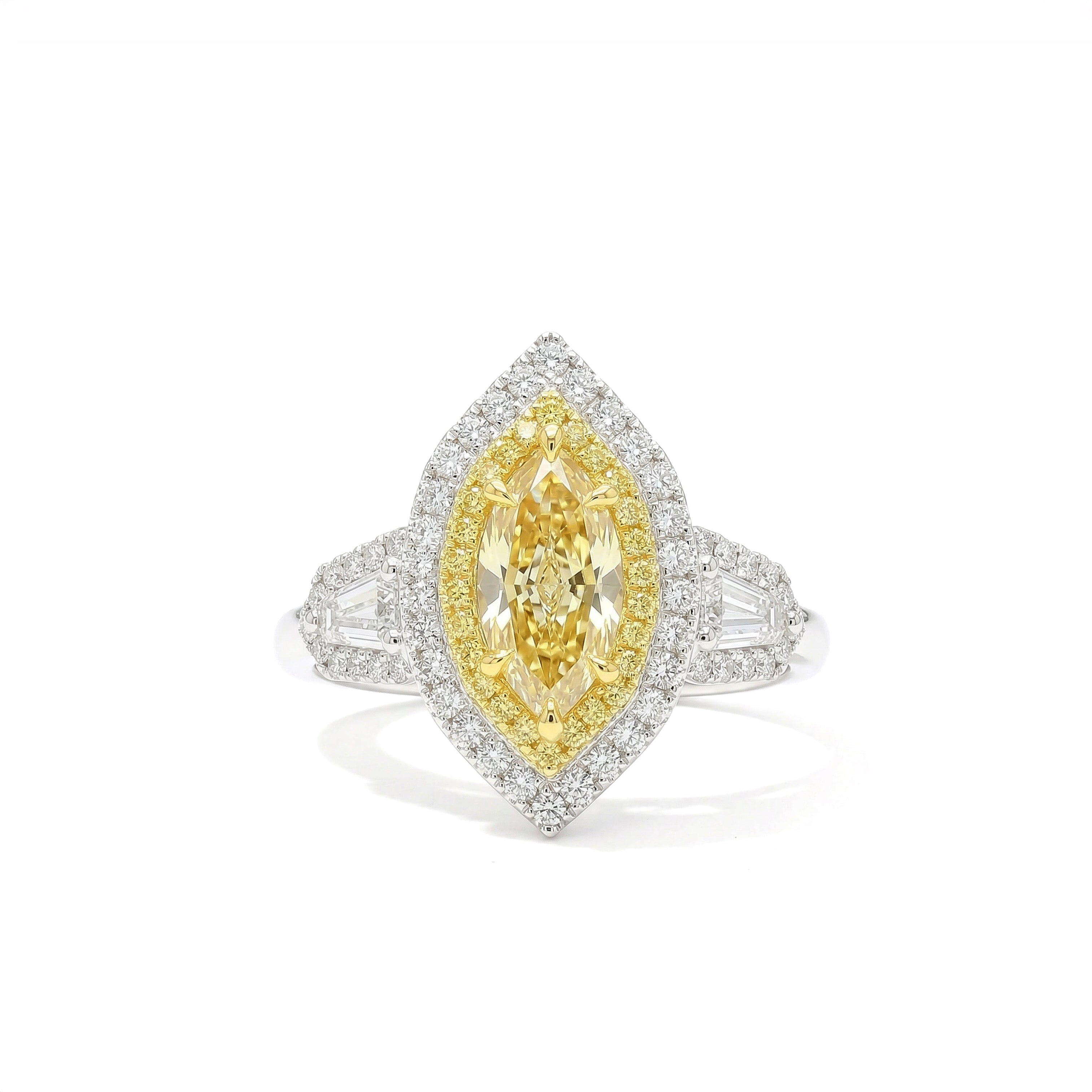 Natural Yellow Marquise Diamond Halo Ring | GIA Certified