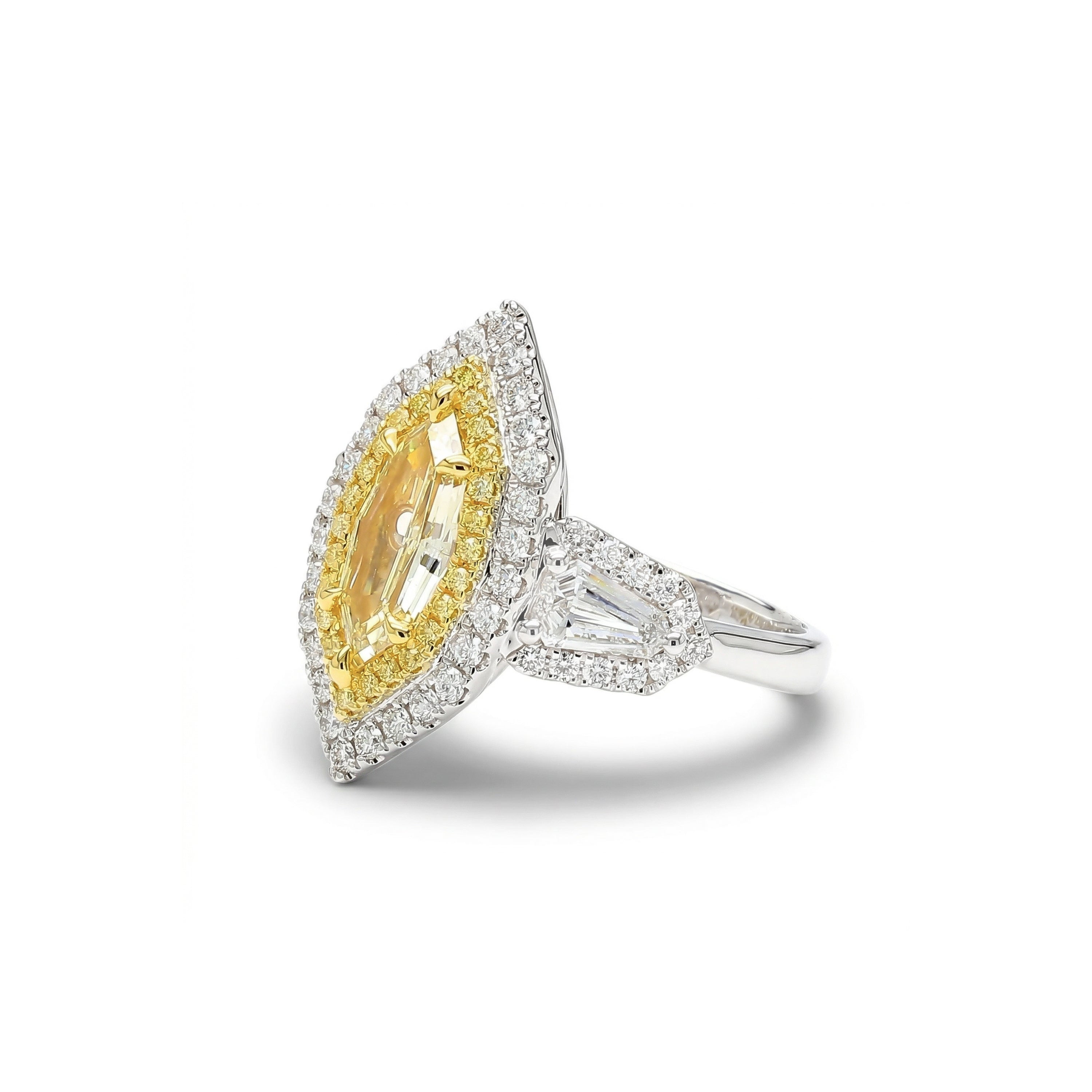 Natural Yellow Marquise Diamond Halo Ring | GIA Certified