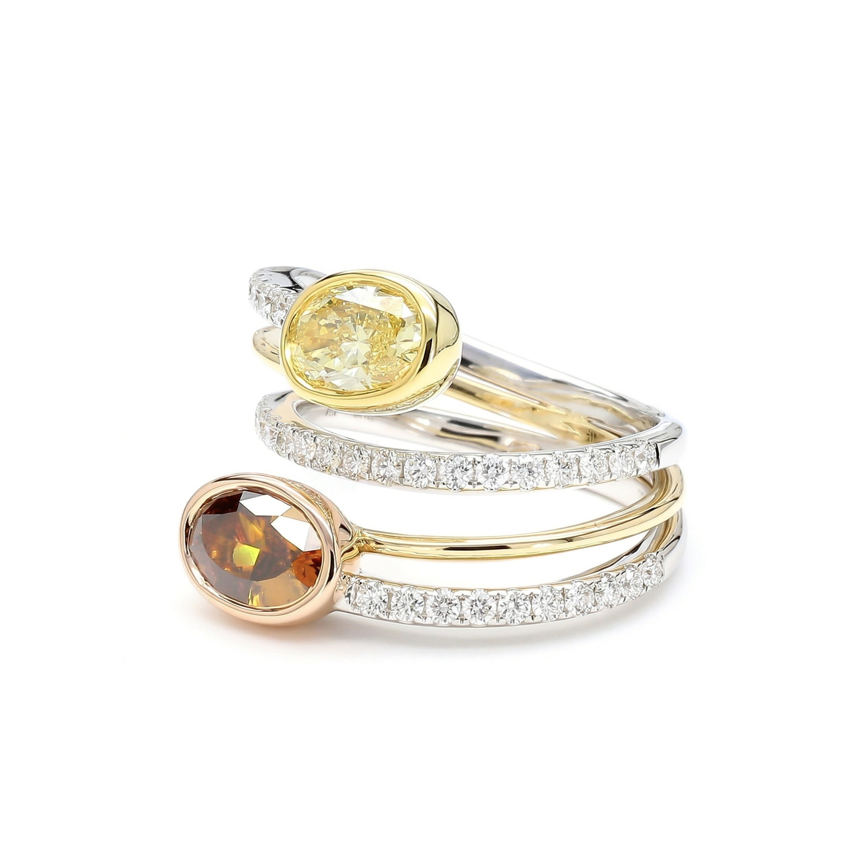 Natural Yellow & Orange Diamond Spiral Ring | GIA Certified