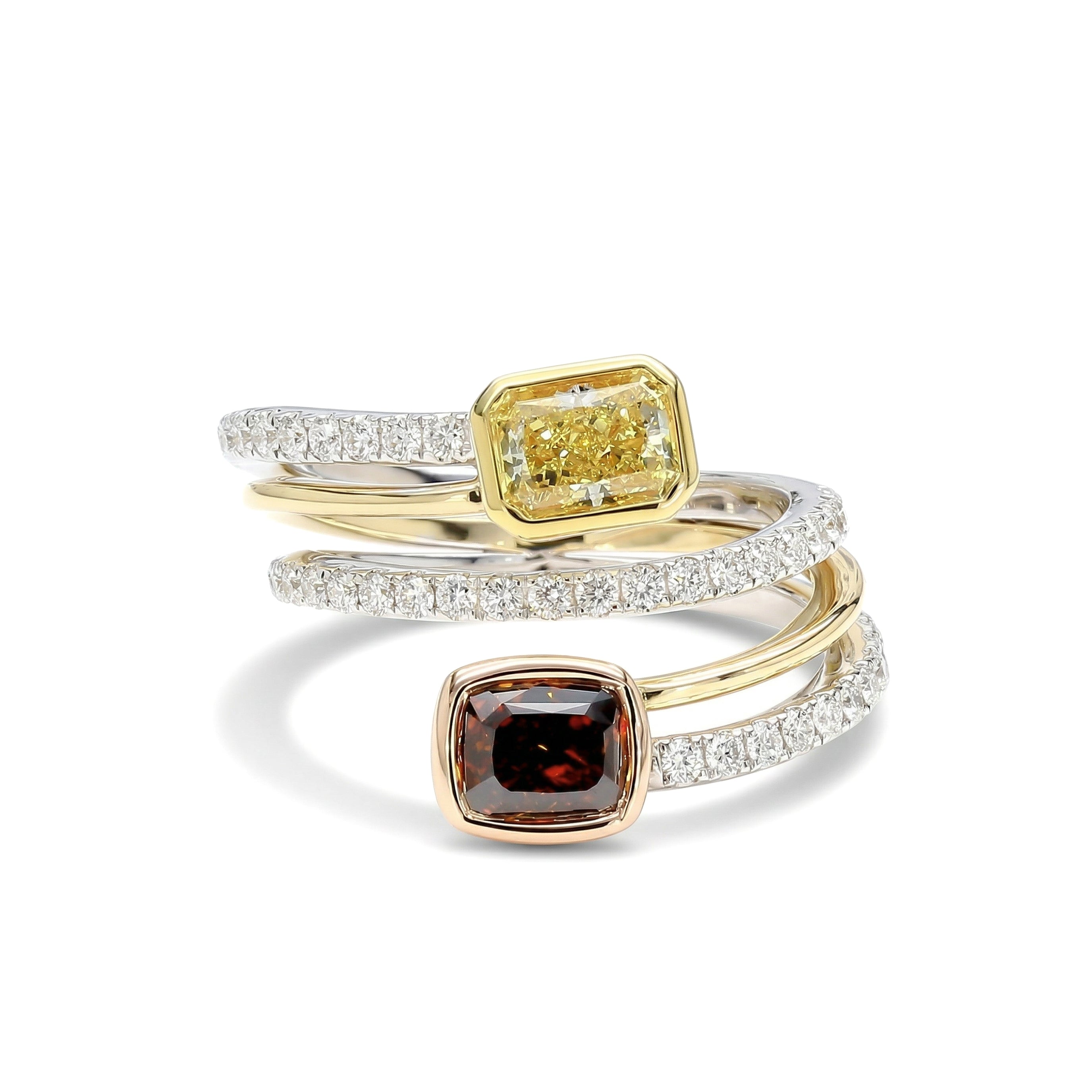 Natural Yellow & Orange Diamond Spiral Ring | GIA Certified