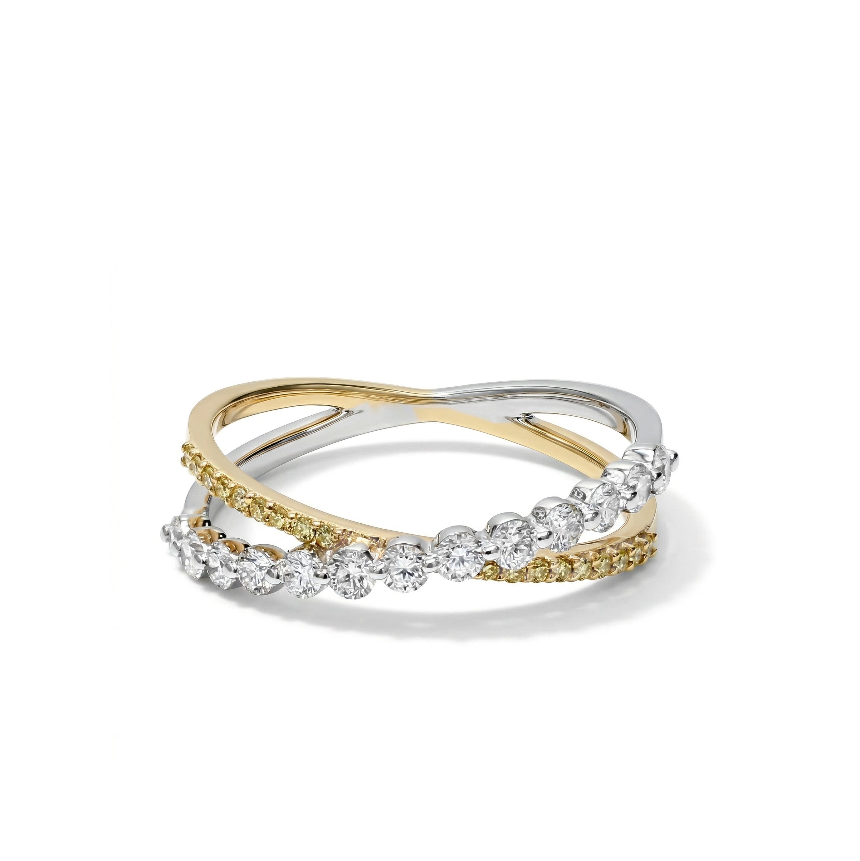 Natural Yellow Round Diamond Crossover Ring