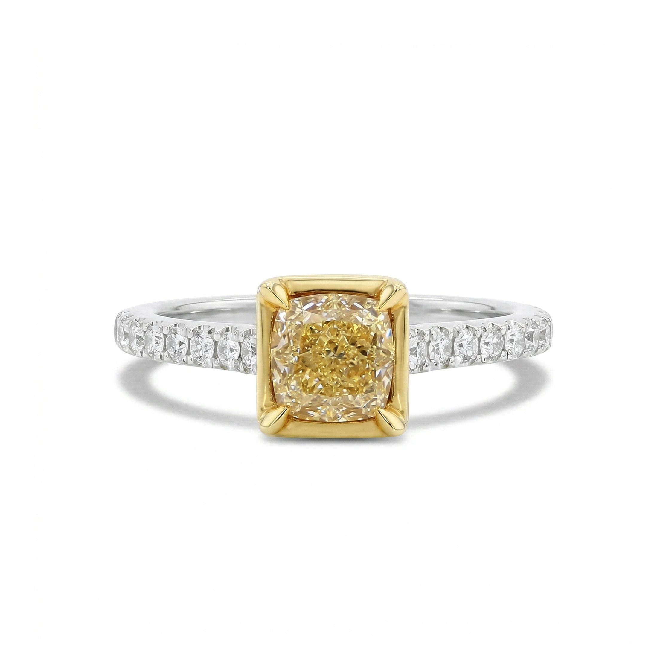 Natural Yellow Cushion Diamond Ring | GIA Certified