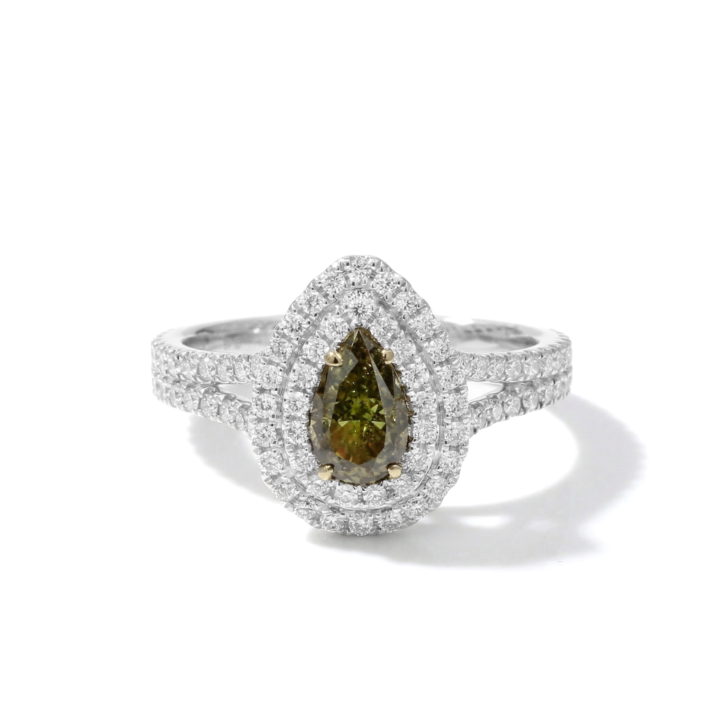 Natural Green Pear Diamond Halo Ring | GIA Certified