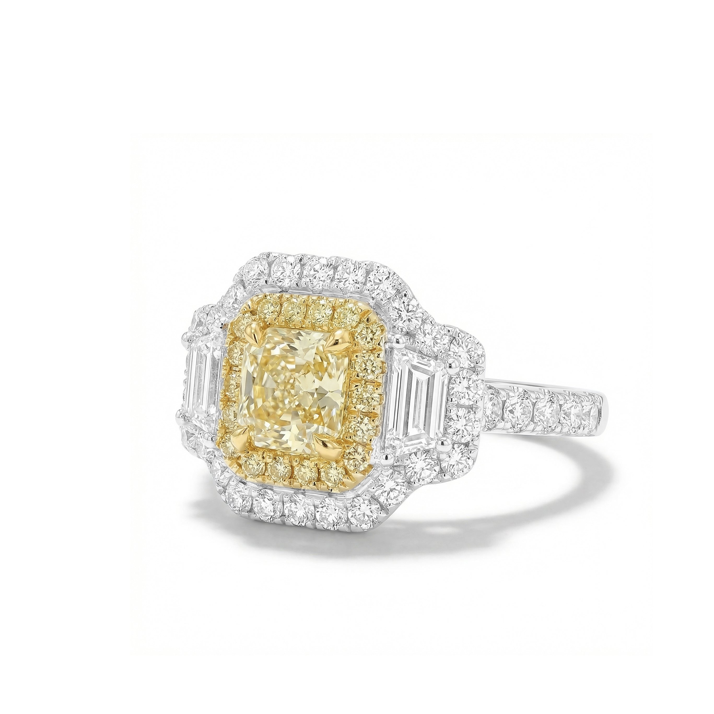 Natural Yellow Cushion Diamond Halo Ring | GIA Certified