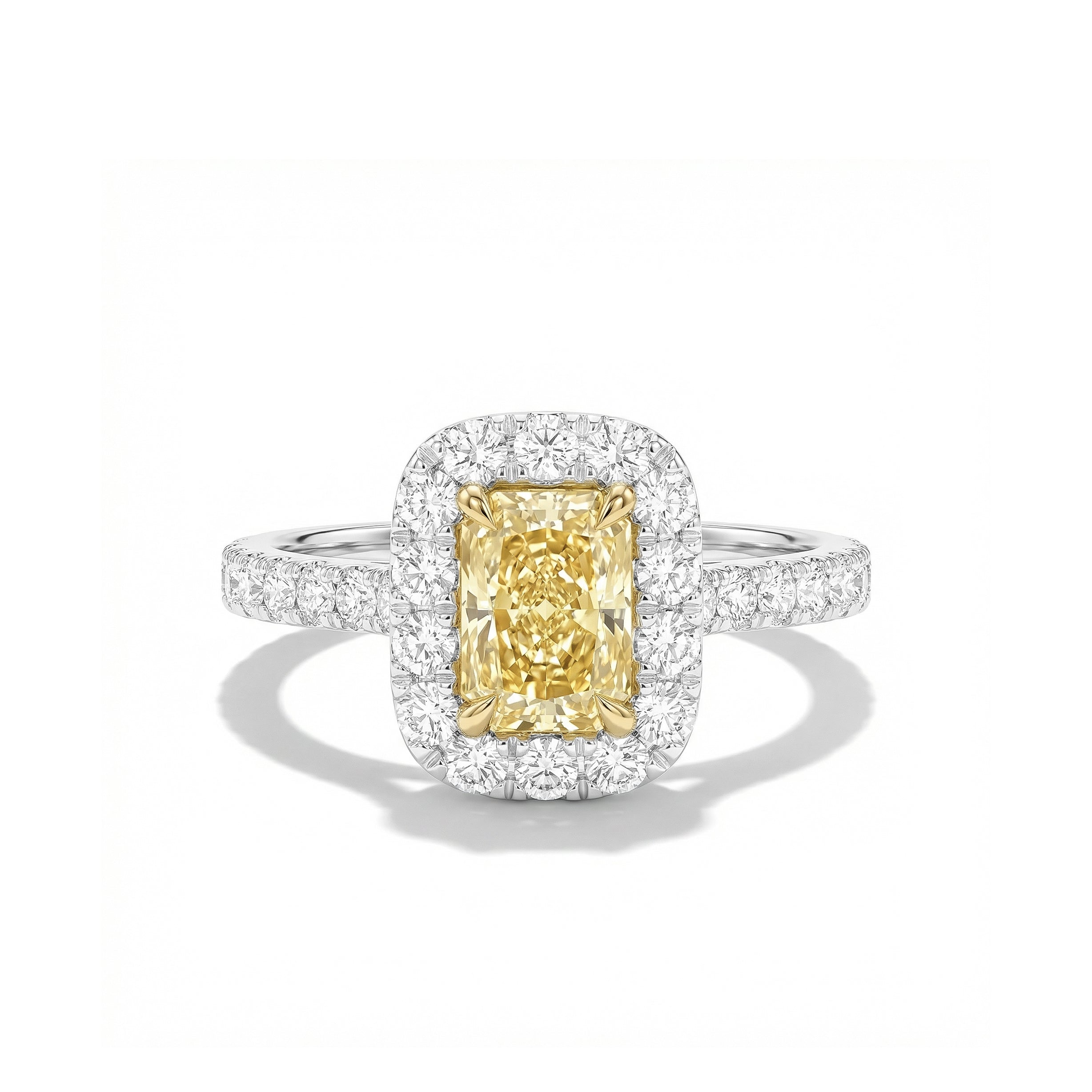 Natural Yellow Radiant Diamond Halo Ring | GIA Certified