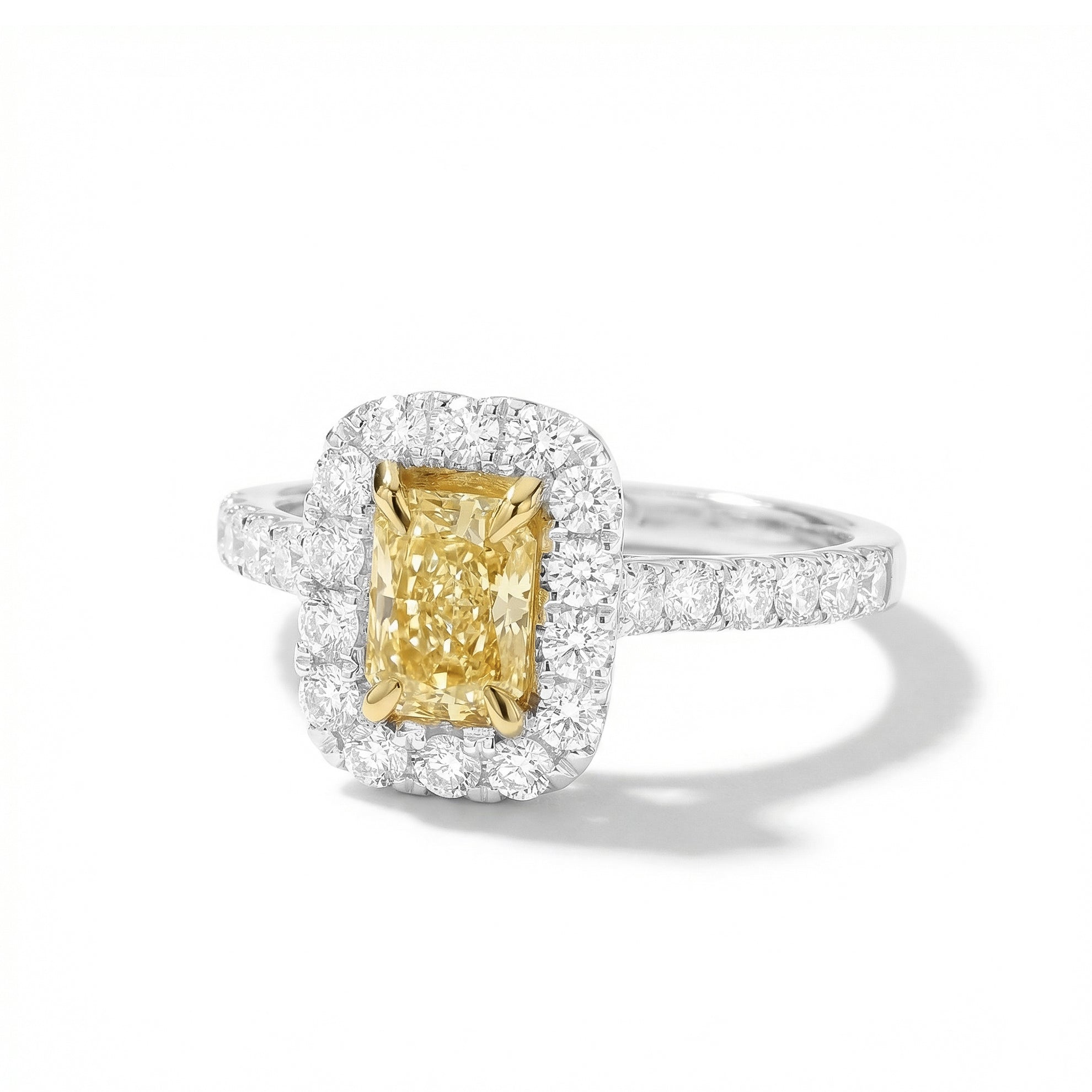 Natural Yellow Radiant Diamond Halo Ring | GIA Certified