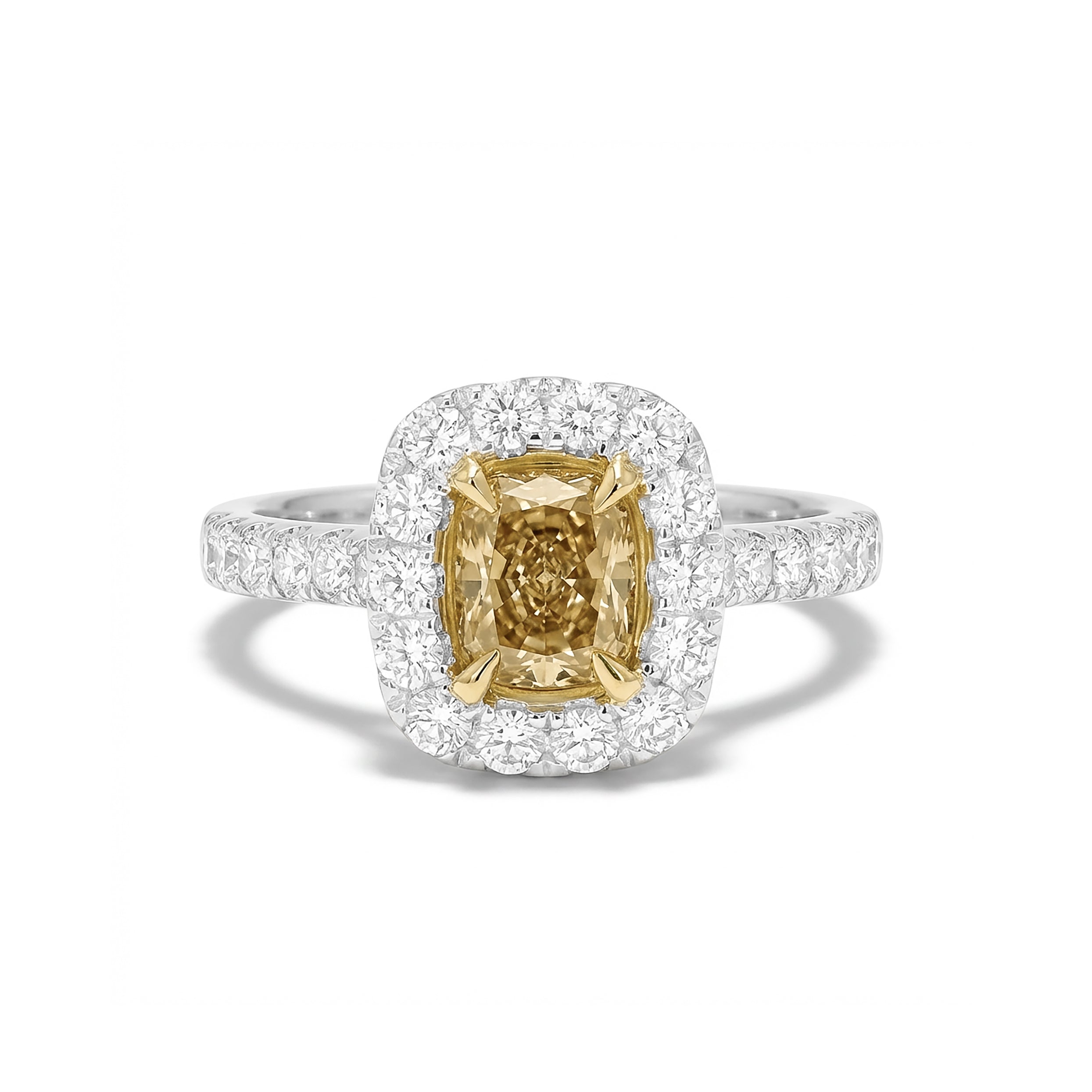 Natural Yellow Radiant Diamond Halo Ring | GIA Certified