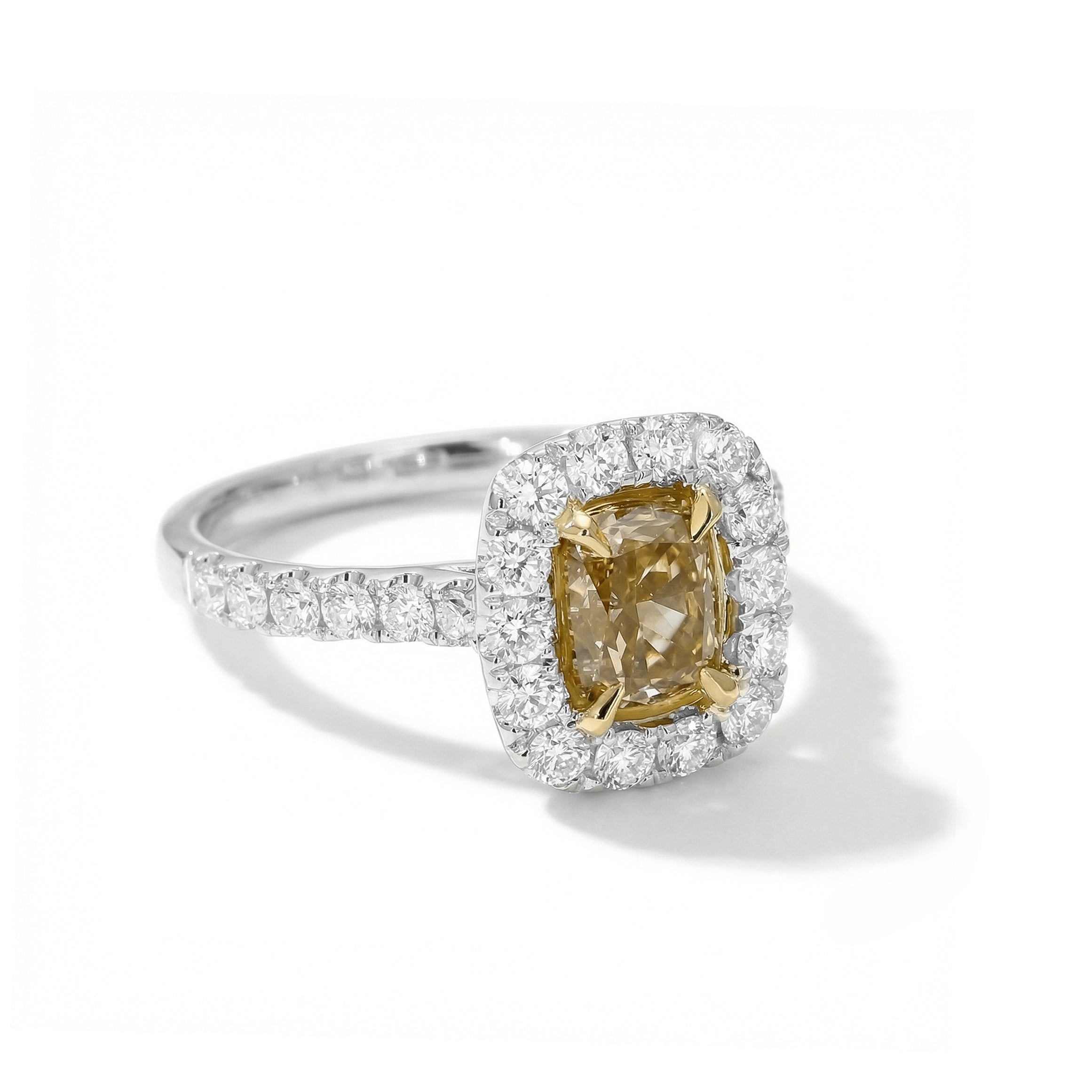 Natural Yellow Radiant Diamond Halo Ring | GIA Certified