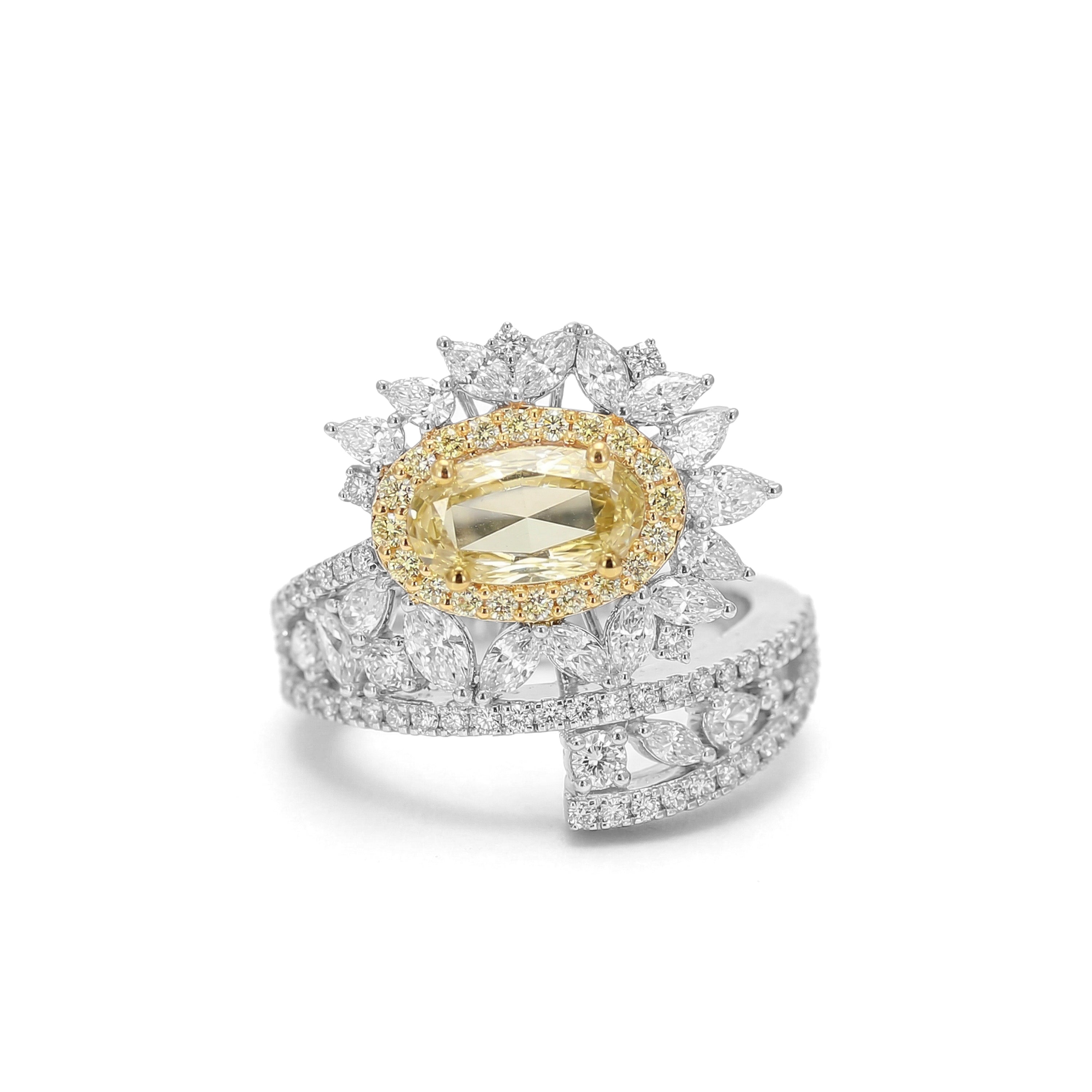 Natural Yellow Oval Diamond Halo Ring | GIA Certified product image 1