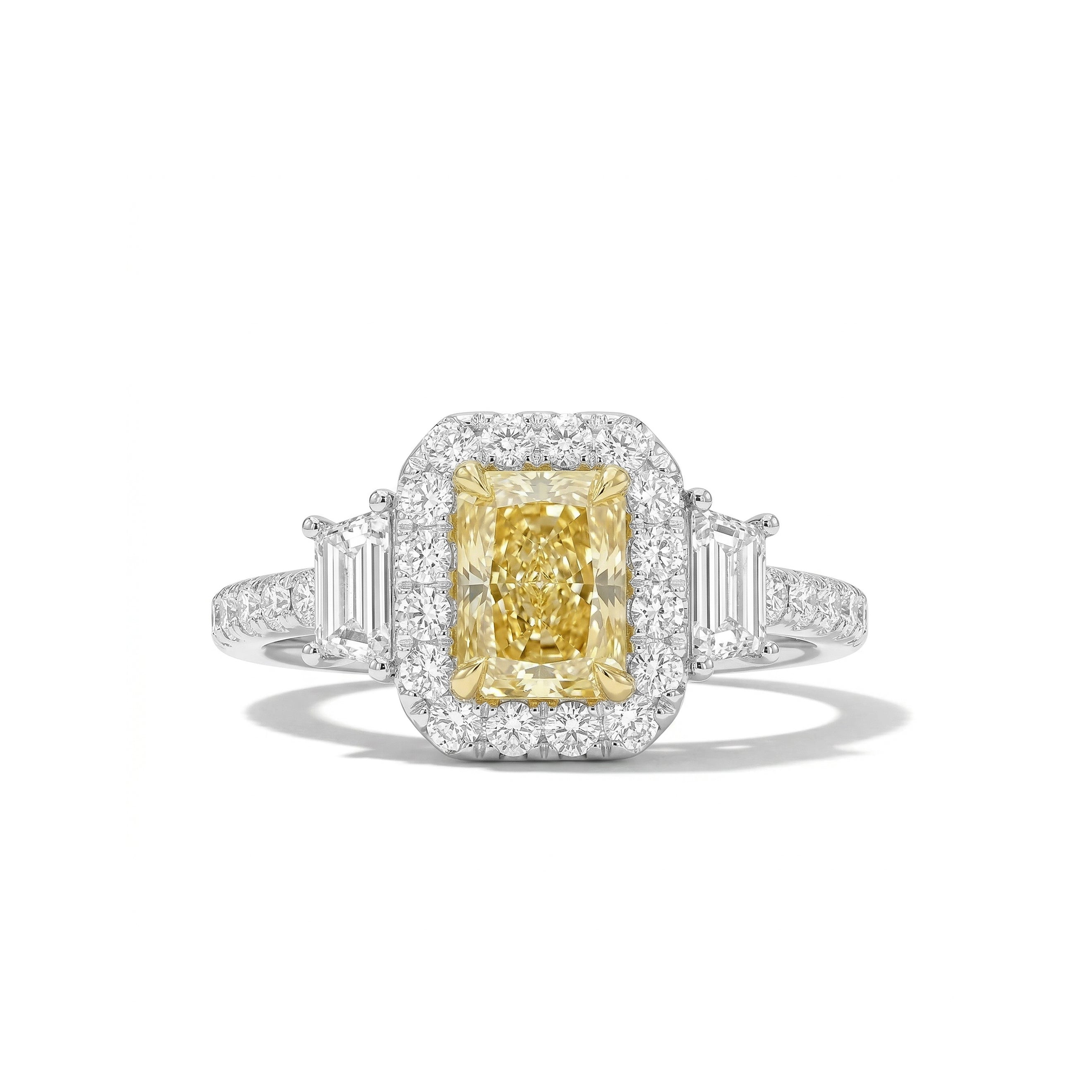 Natural Yellow Radiant Diamond Halo Ring | GIA Certified product image 1