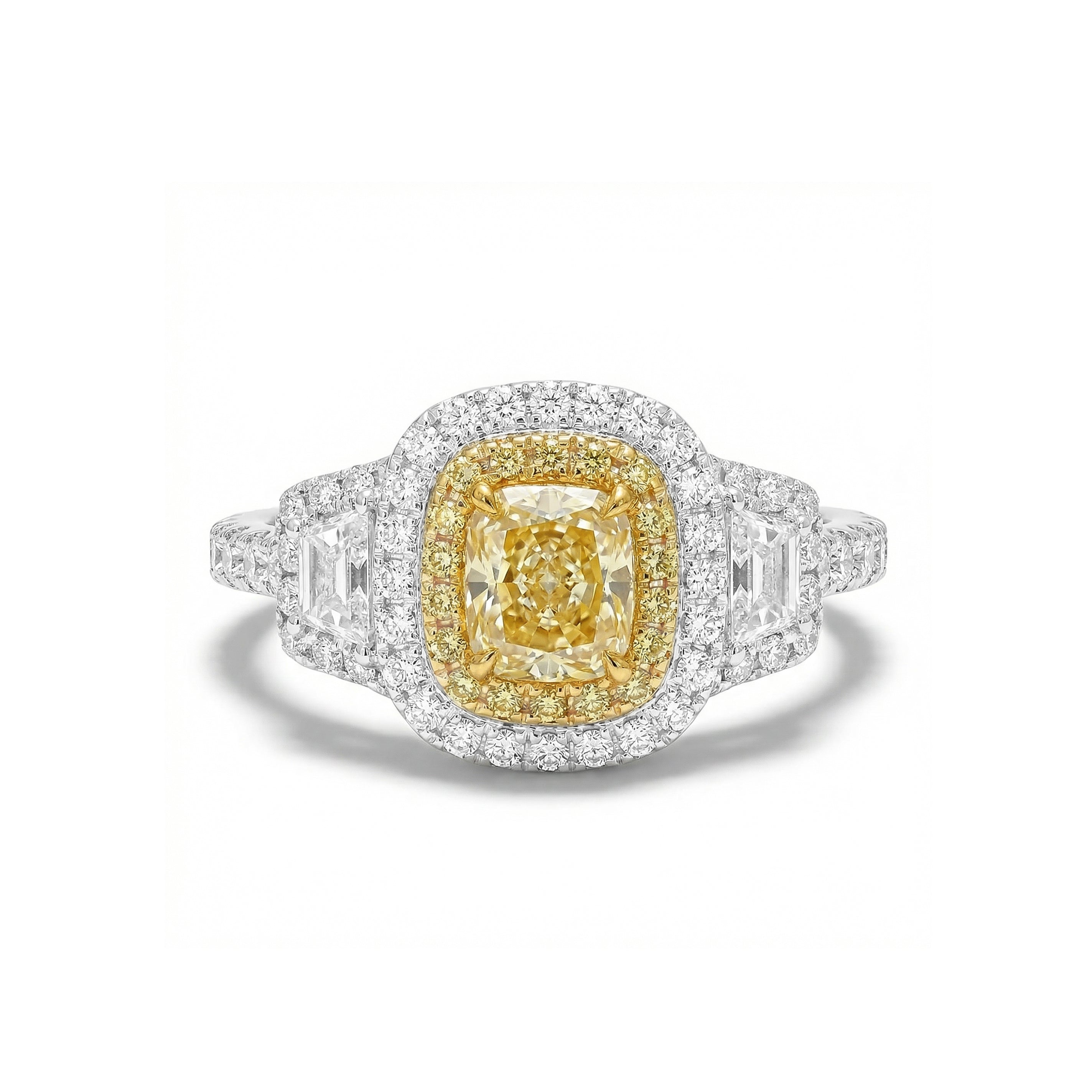 Natural Yellow Cushion Diamond Halo Ring | GIA Certified product image 1