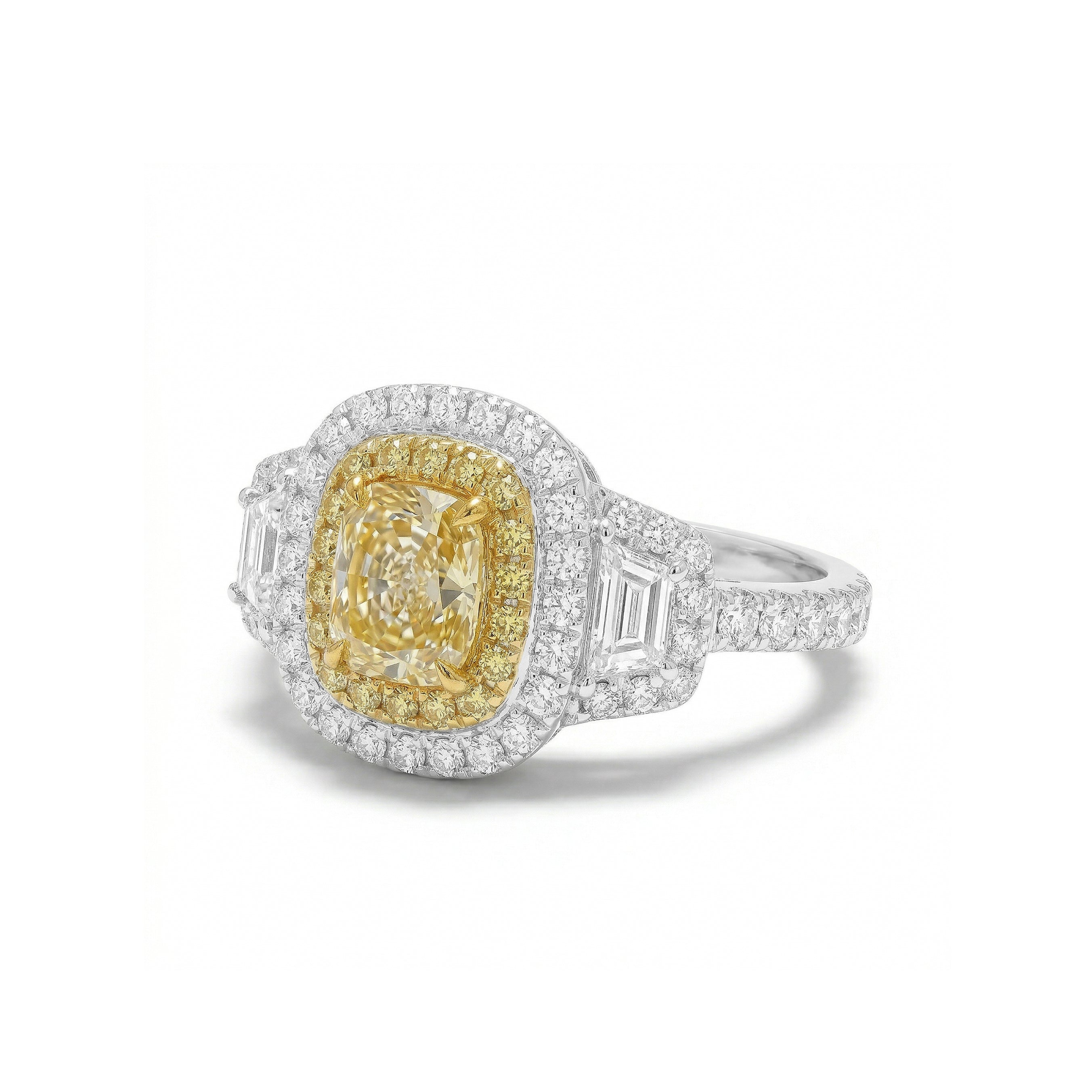 Natural Yellow Cushion Diamond Halo Ring | GIA Certified product image 2