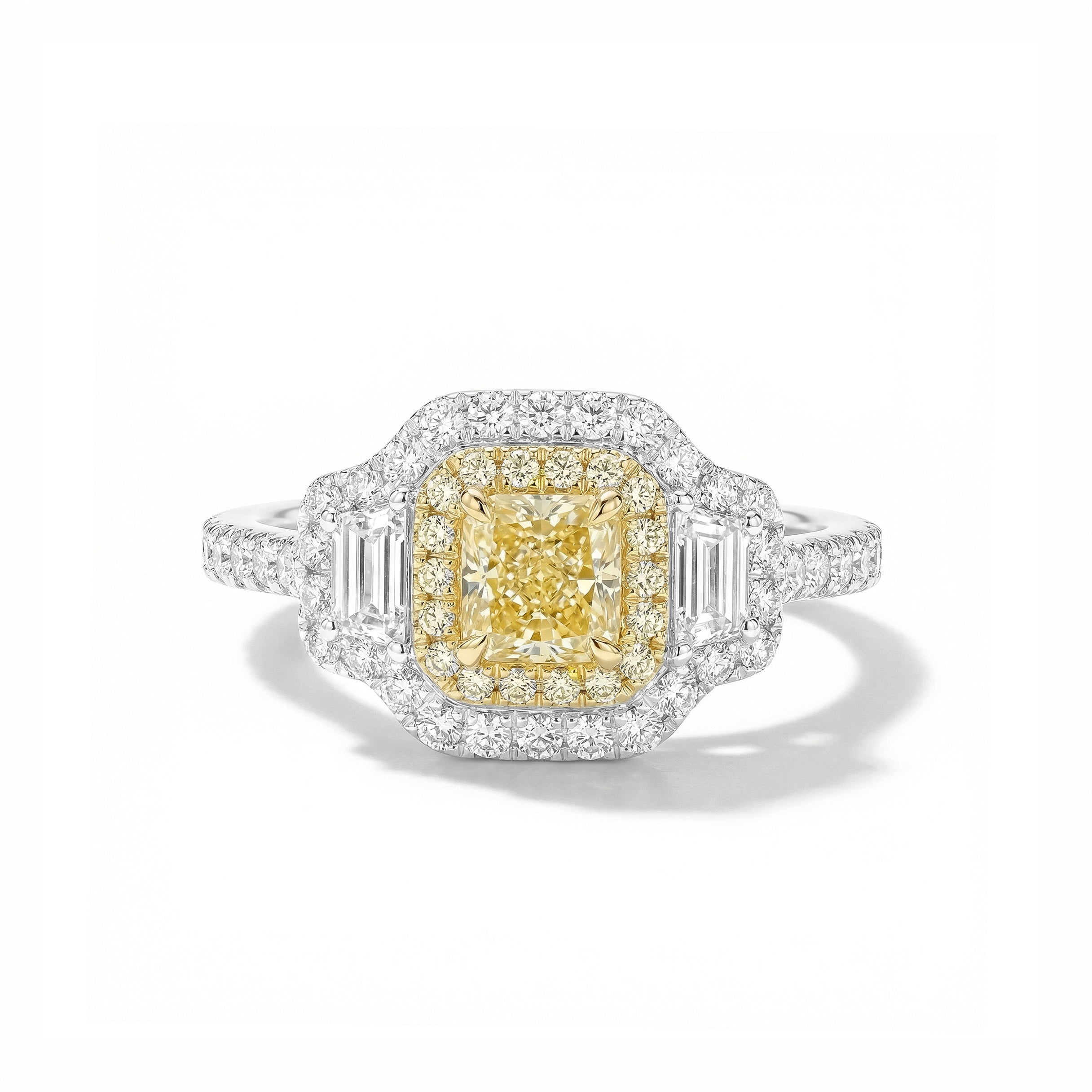 Natural Yellow Cushion Diamond Halo Ring | GIA Certified product image 1