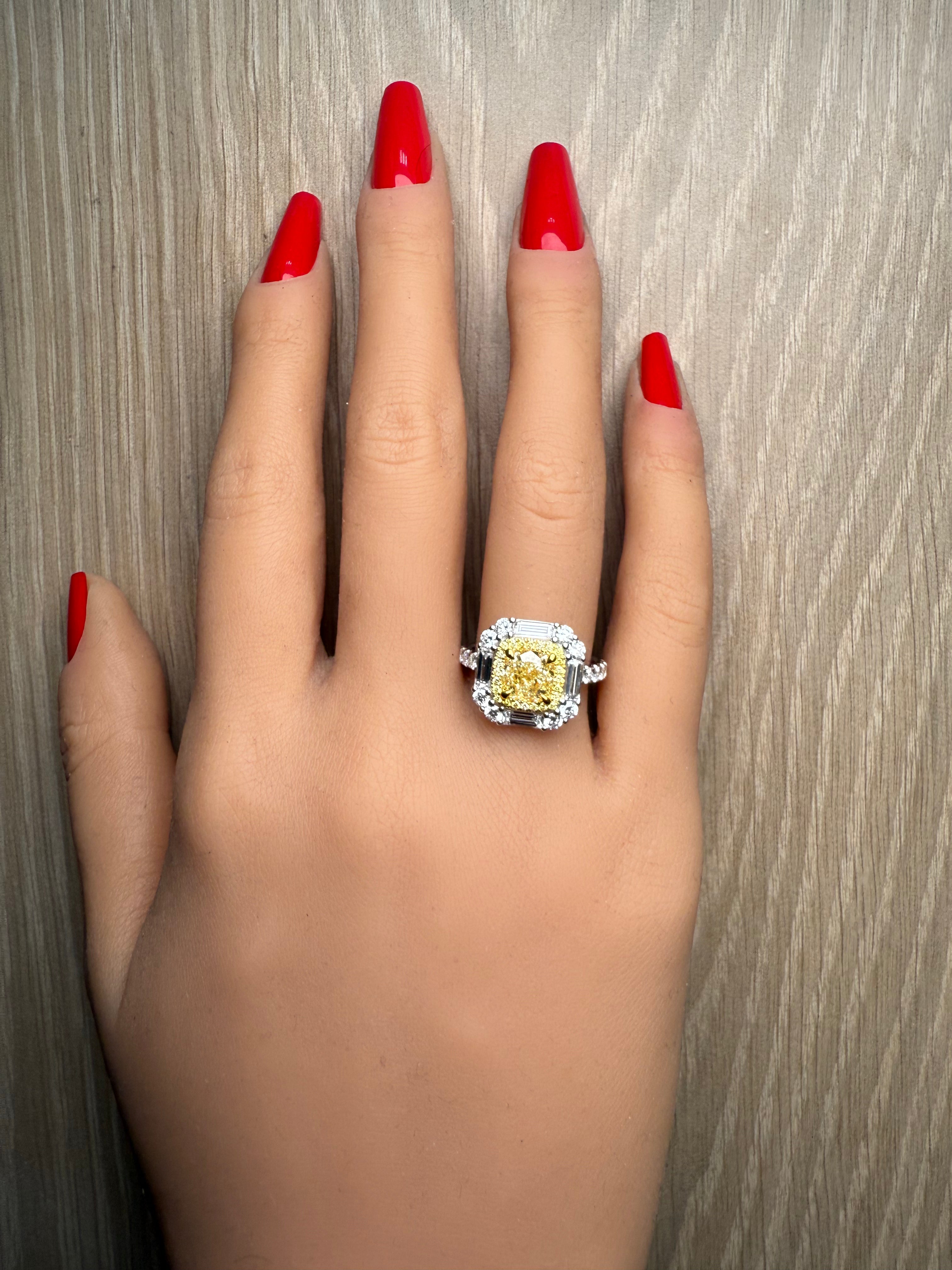 Natural Yellow Cushion Diamond Ring | GIA Certified