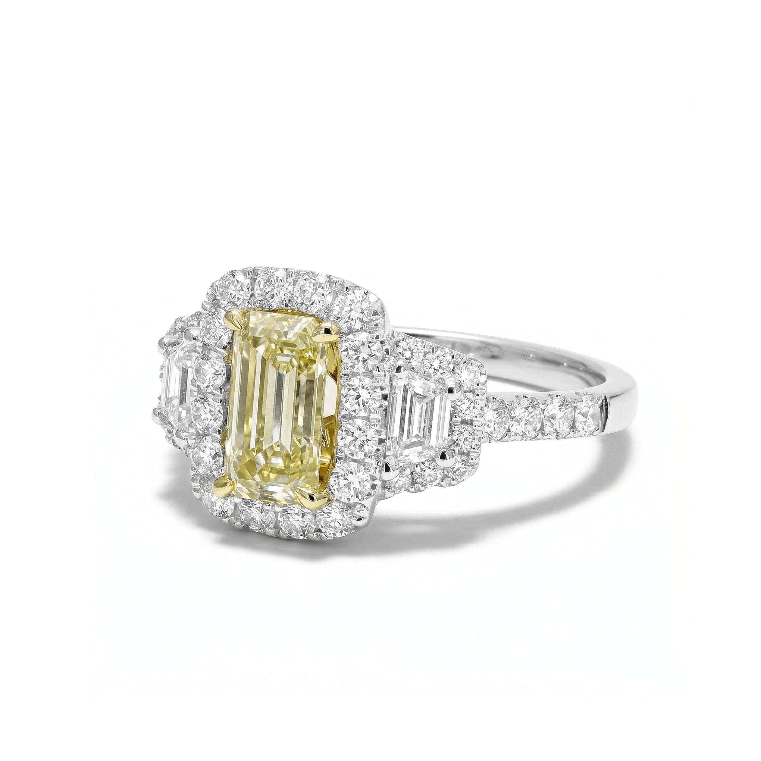 Natural Yellow Emerald Diamond Halo Ring | GIA Certified product image 2