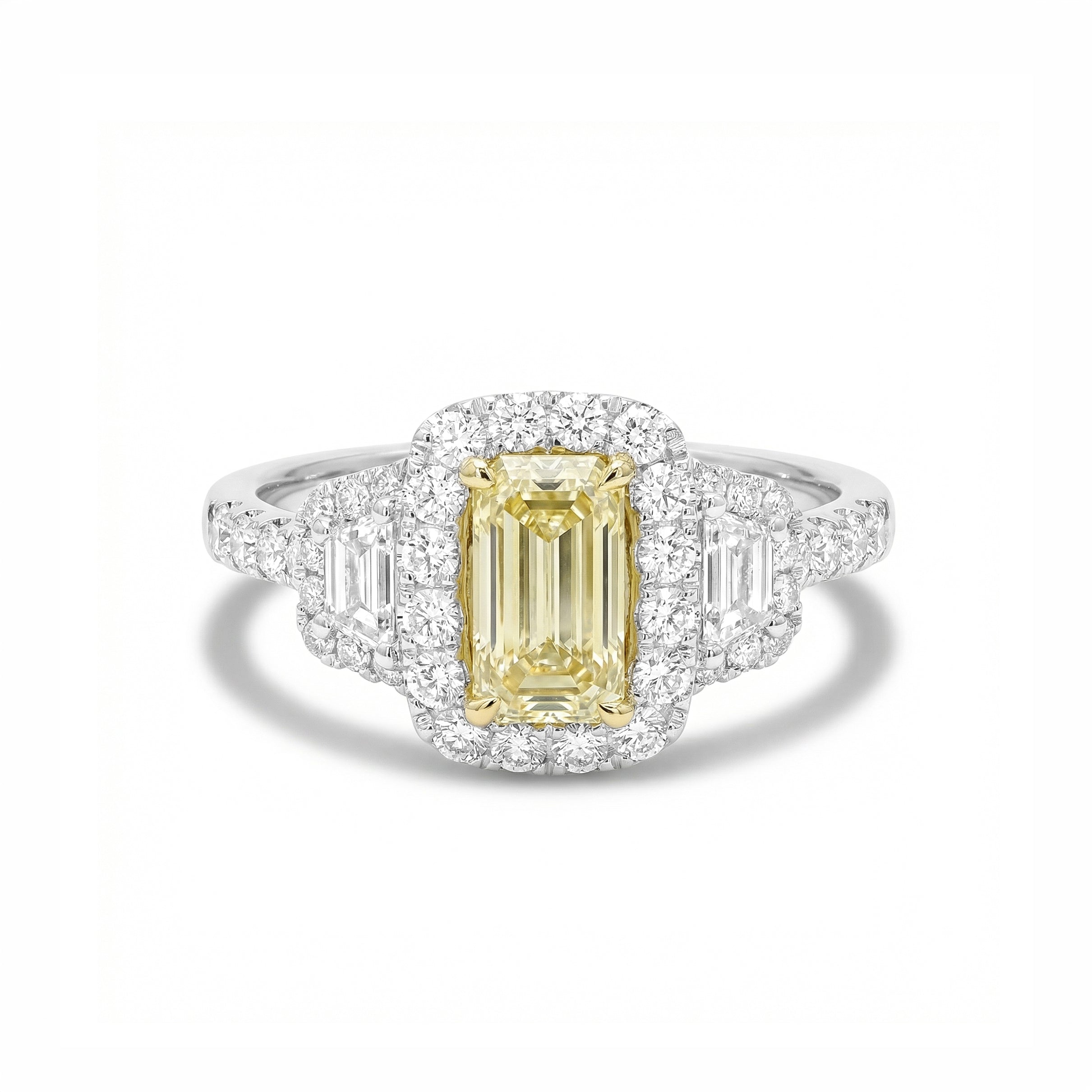 Natural Yellow Emerald Diamond Halo Ring | GIA Certified product image 1