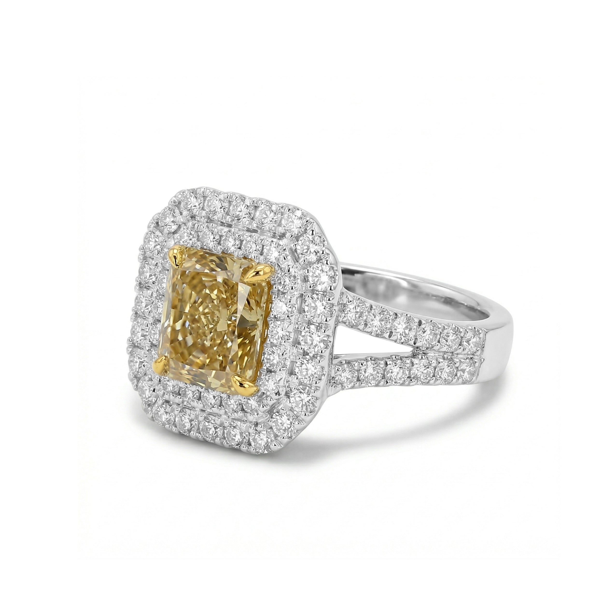 Natural Yellow Radiant Diamond Halo Ring | GIA Certified product image 2