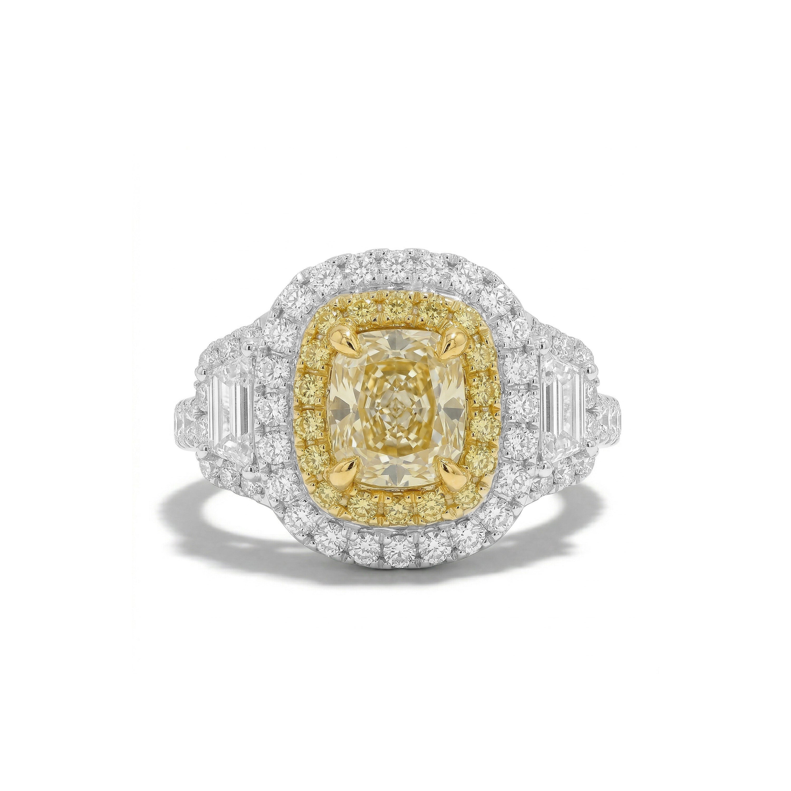 Natural Yellow Cushion Diamond Halo Ring | GIA Certified product image 1