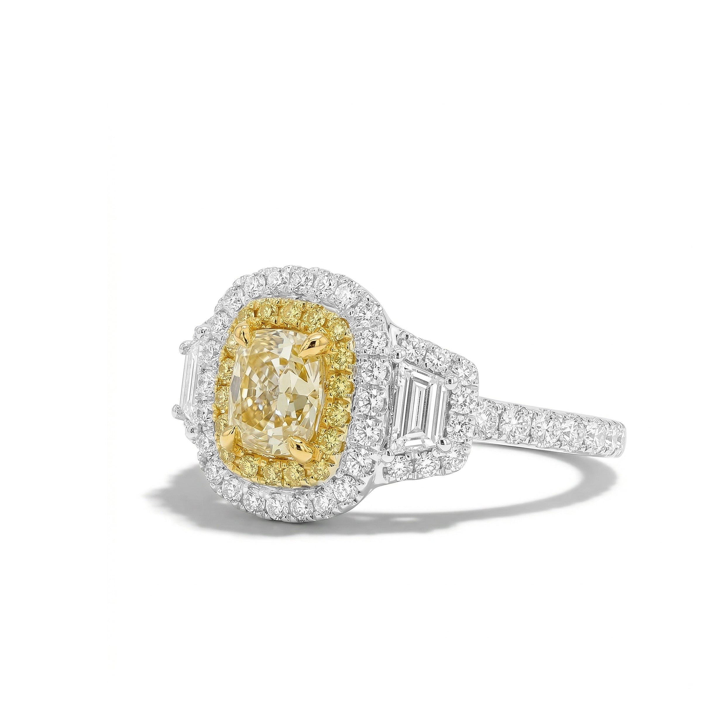 Natural Yellow Cushion Diamond Halo Ring | GIA Certified product image 2