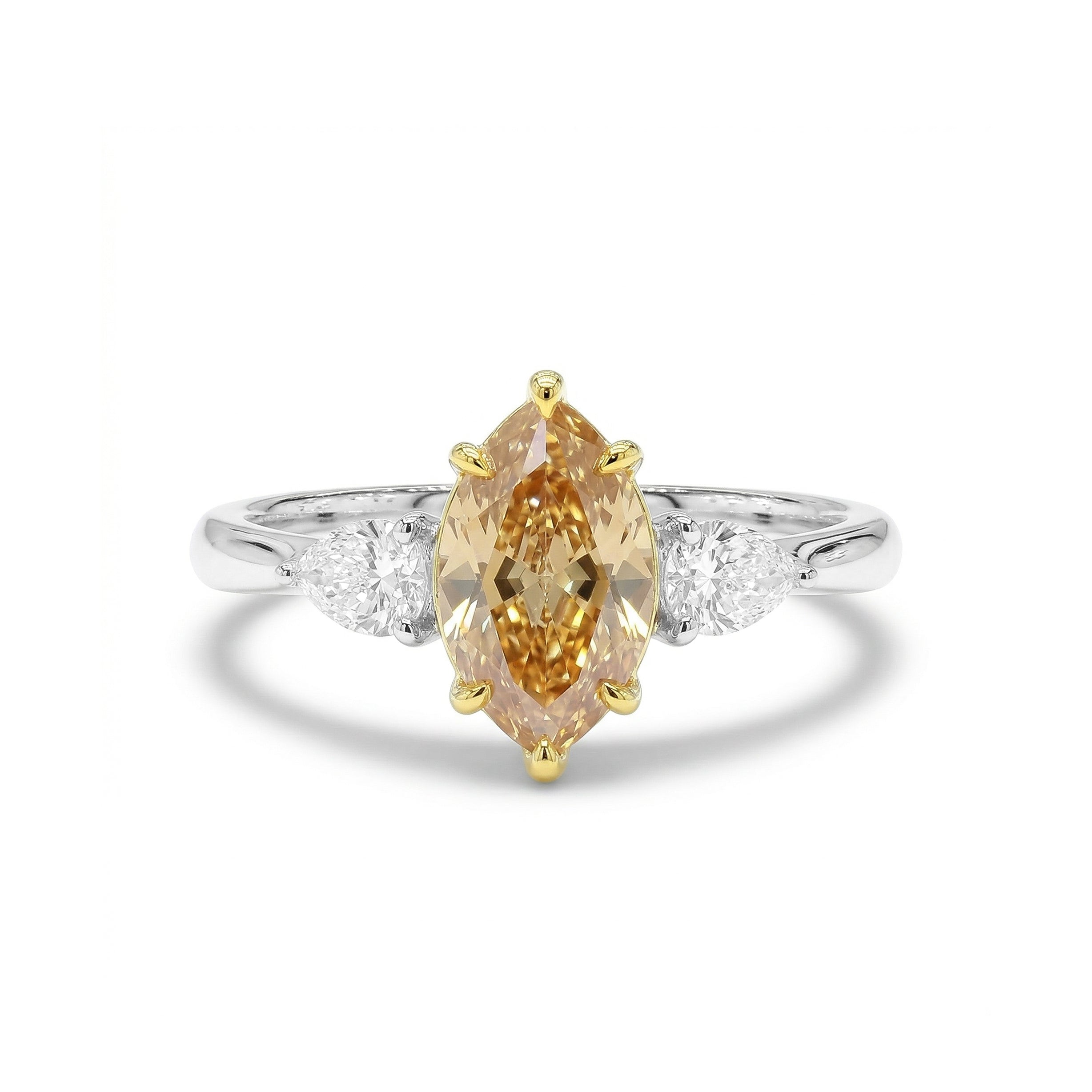 Natural Yellow Marquise Diamond Three Stone Ring | GIA Certified product image 1