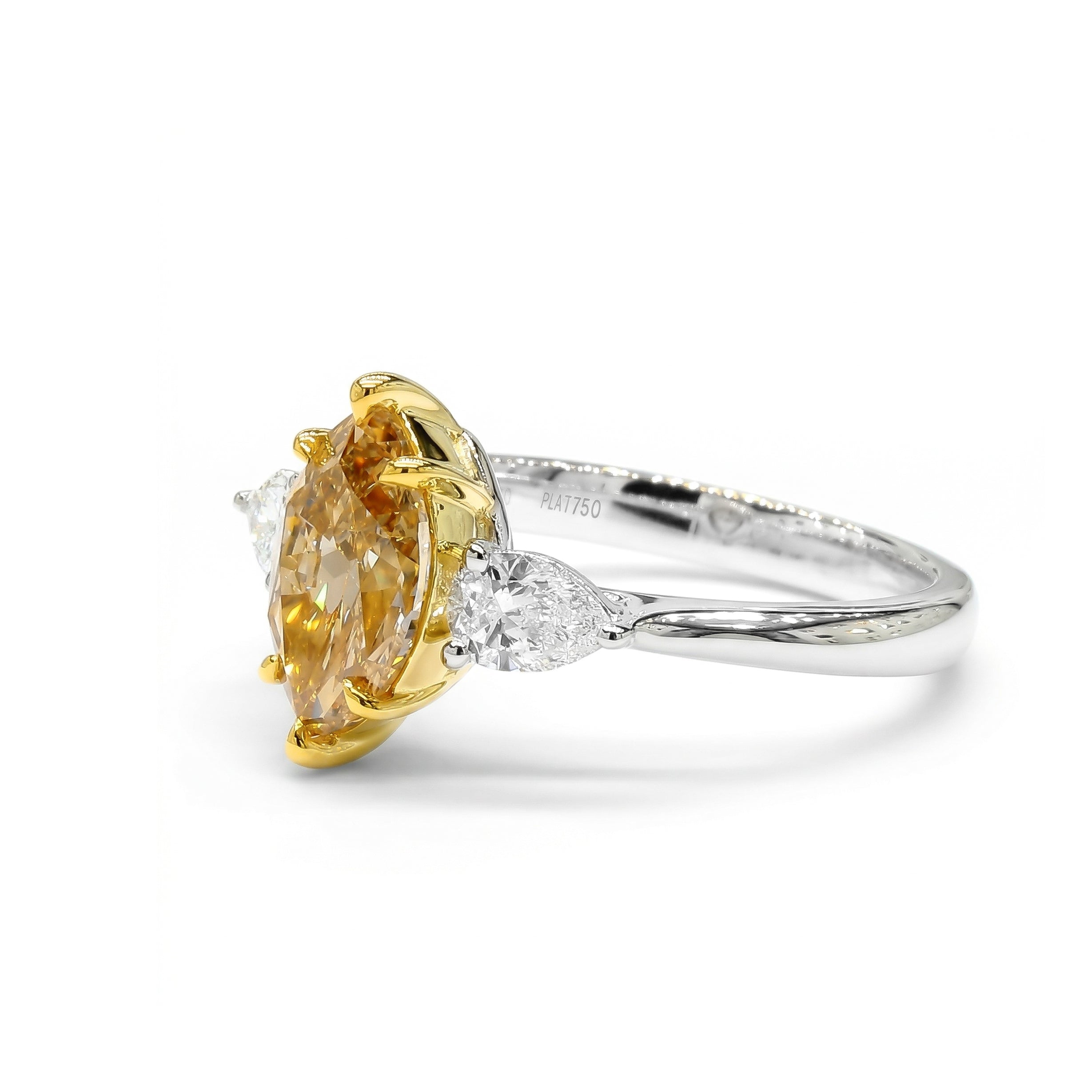 Natural Yellow Marquise Diamond Three Stone Ring | GIA Certified product image 2