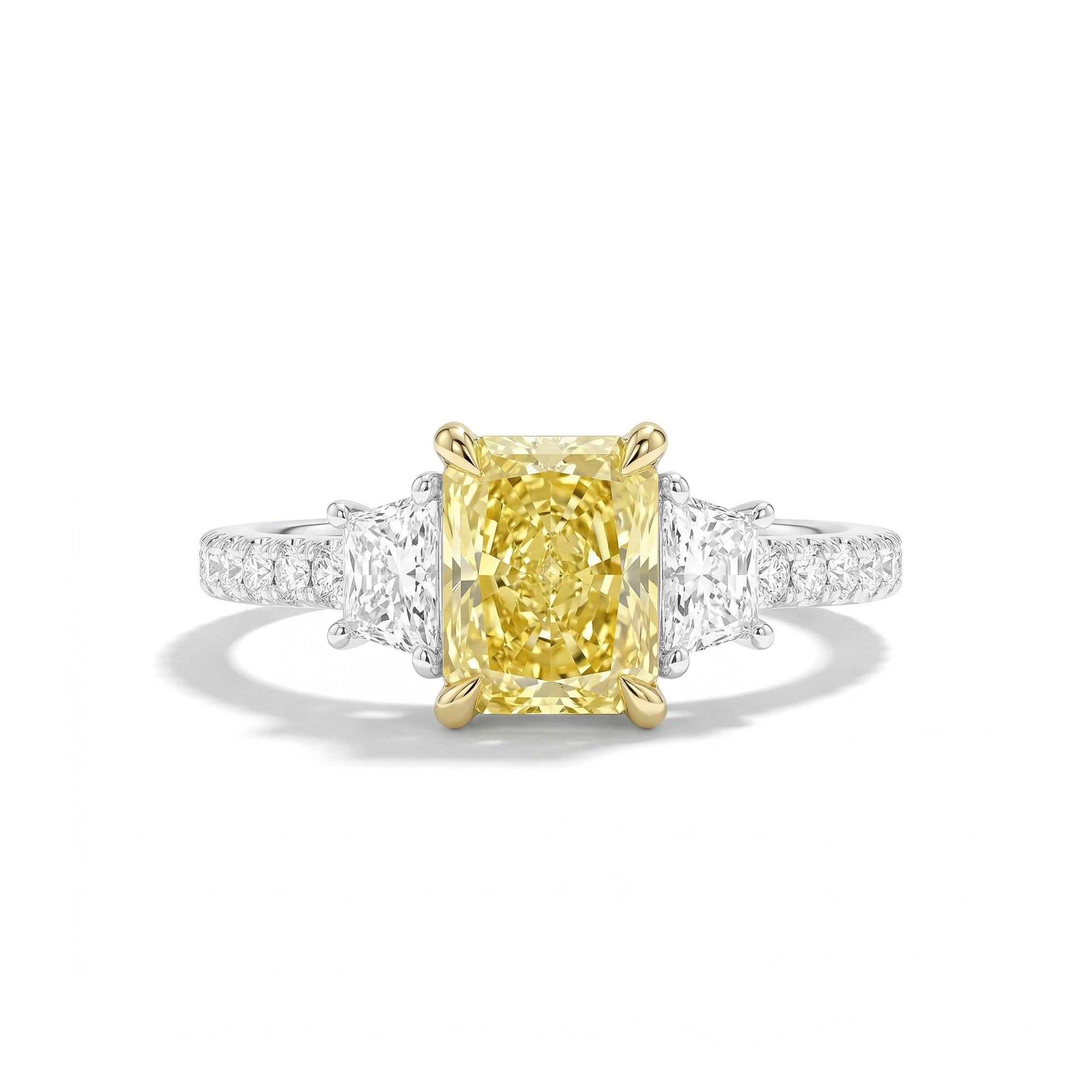 Natural Yellow Radiant Diamond Three Stone Ring | GIA Certified product image 1