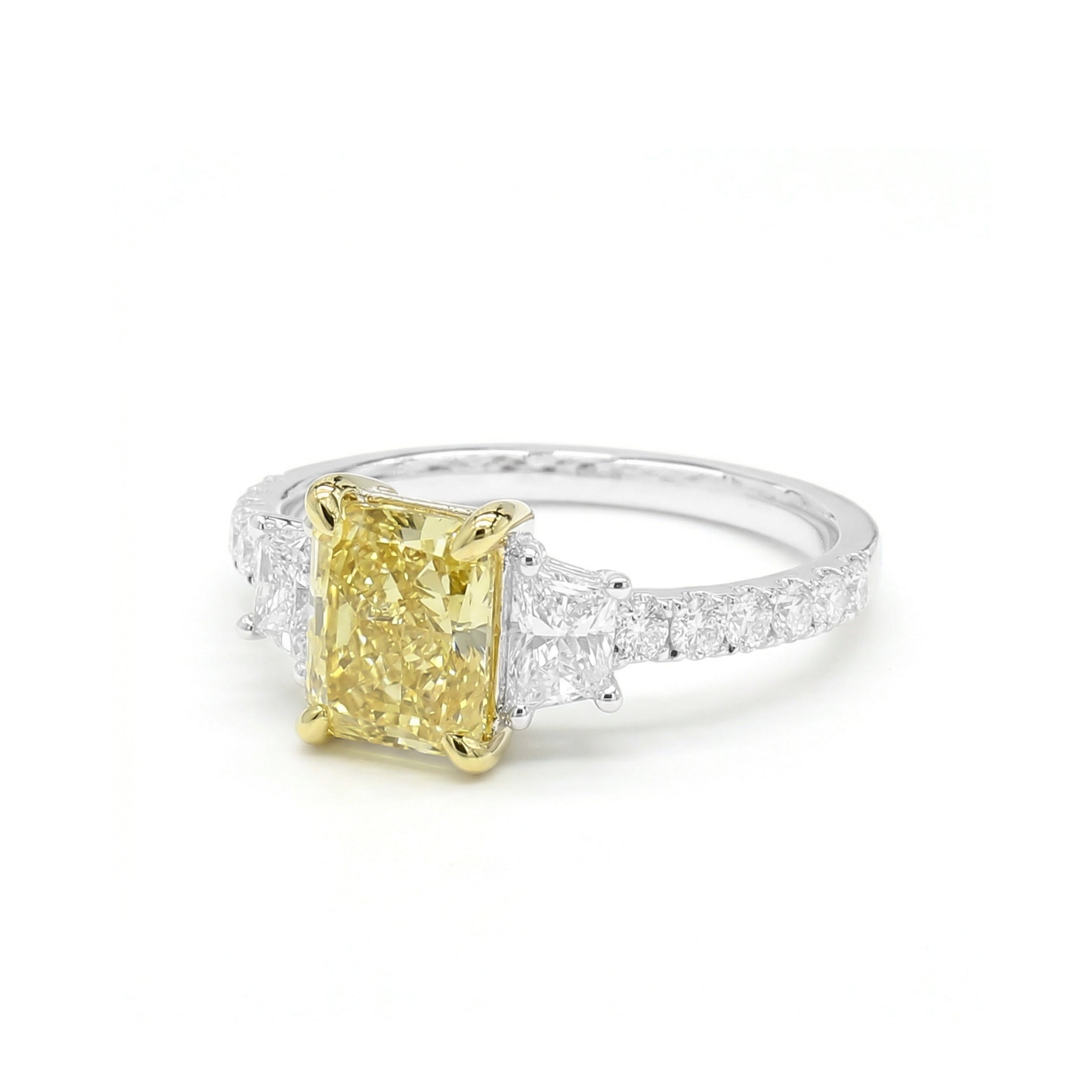 Natural Yellow Radiant Diamond Three Stone Ring | GIA Certified product image 2