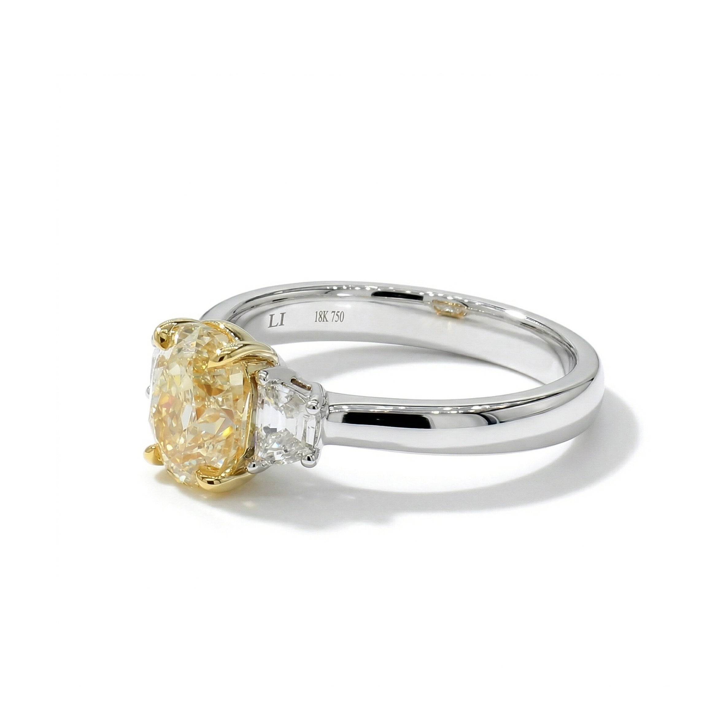 Natural Yellow Oval Diamond Three Stone Ring | GIA Certified product image 2
