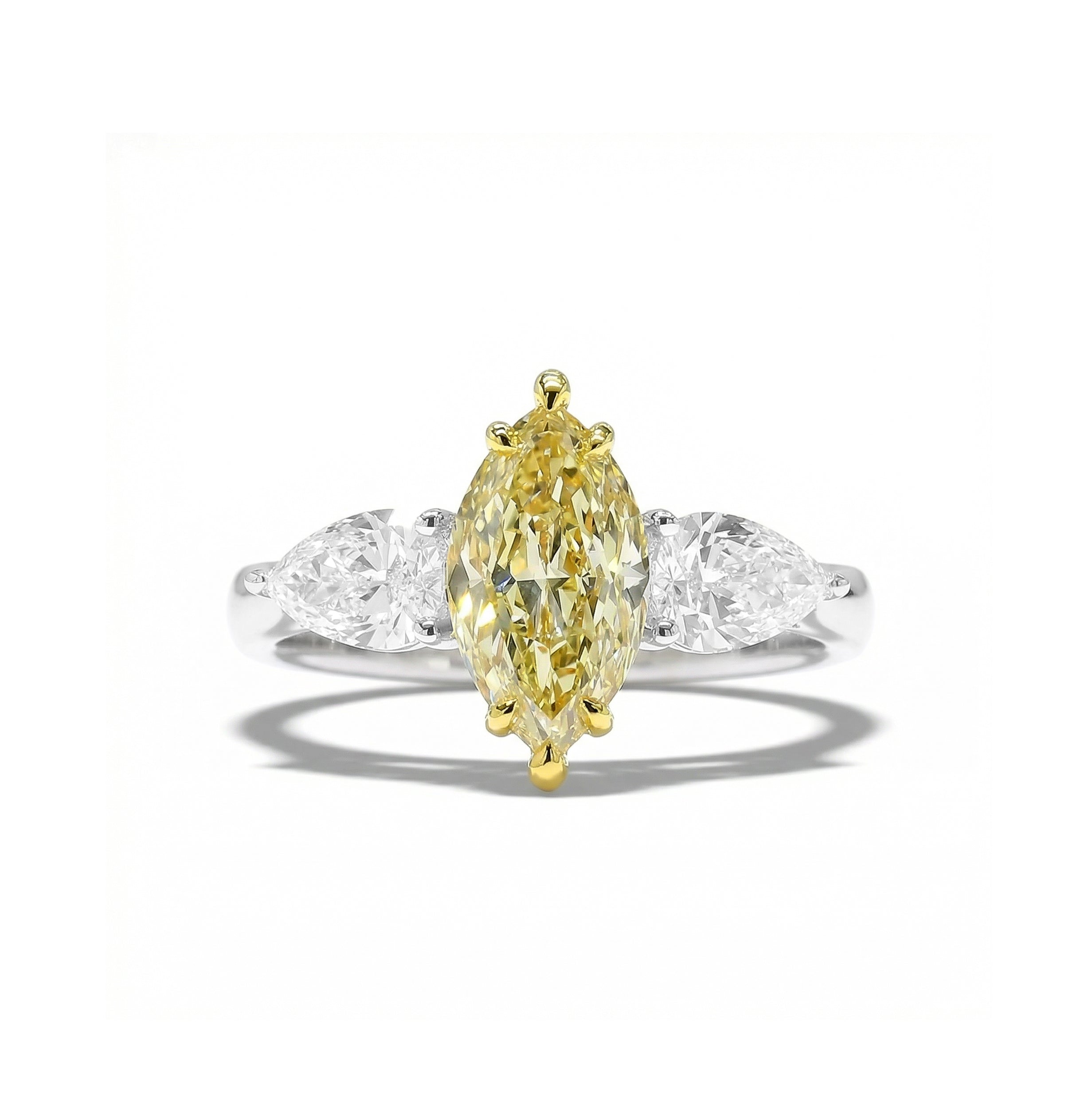 Natural Yellow Marquise Diamond Three Stone Ring | GIA Certified product image 1