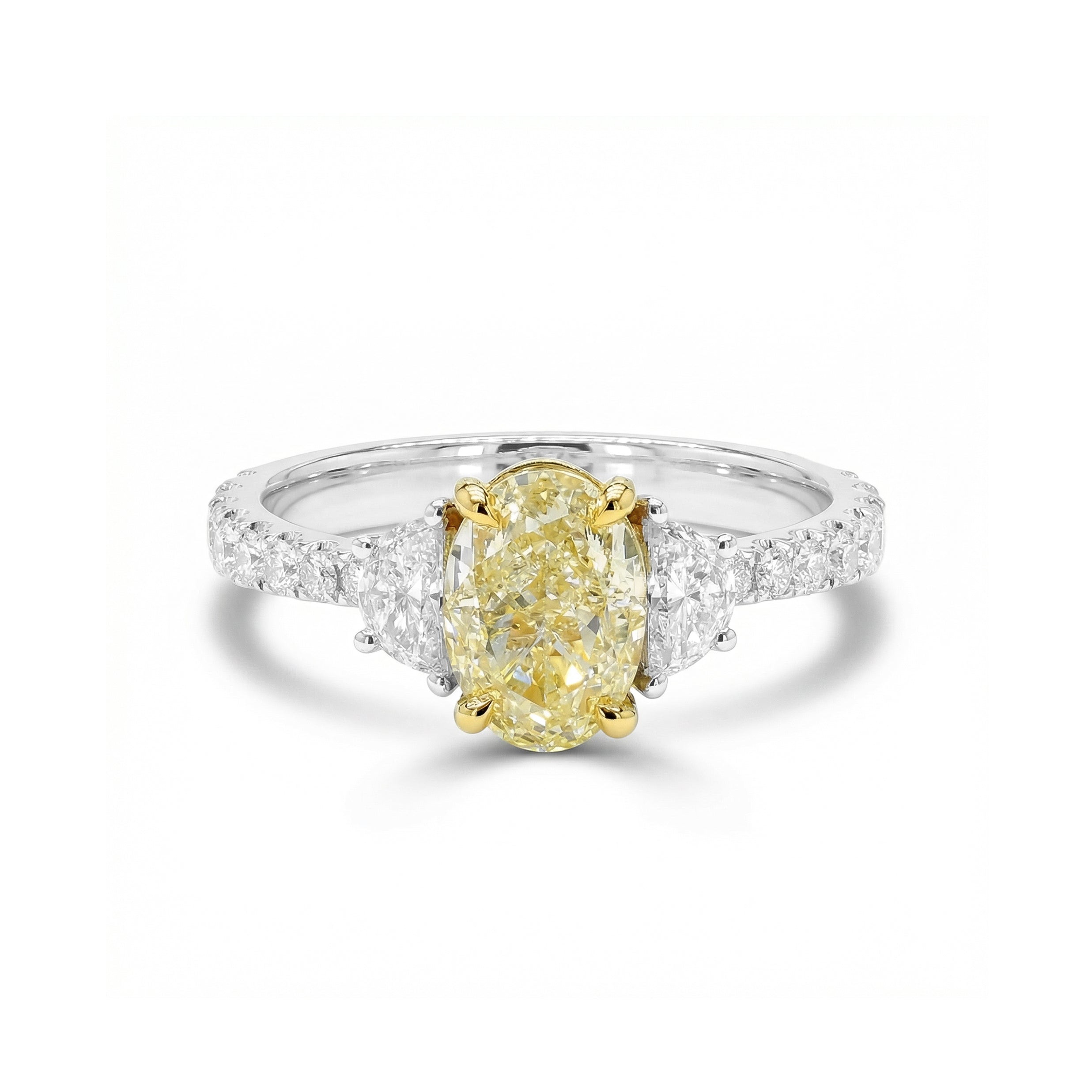 Natural Yellow Oval Diamond Three Stone Ring | GIA Certified product image 1