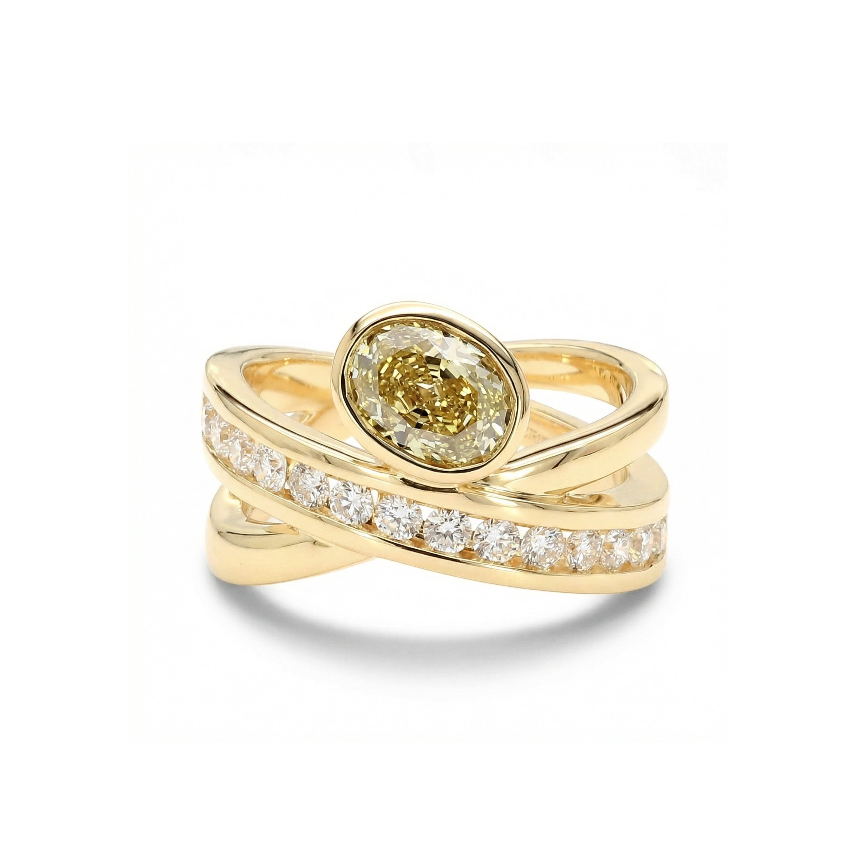 Natural Yellow Oval Diamond Crossover Ring | GIA Certified product image 1