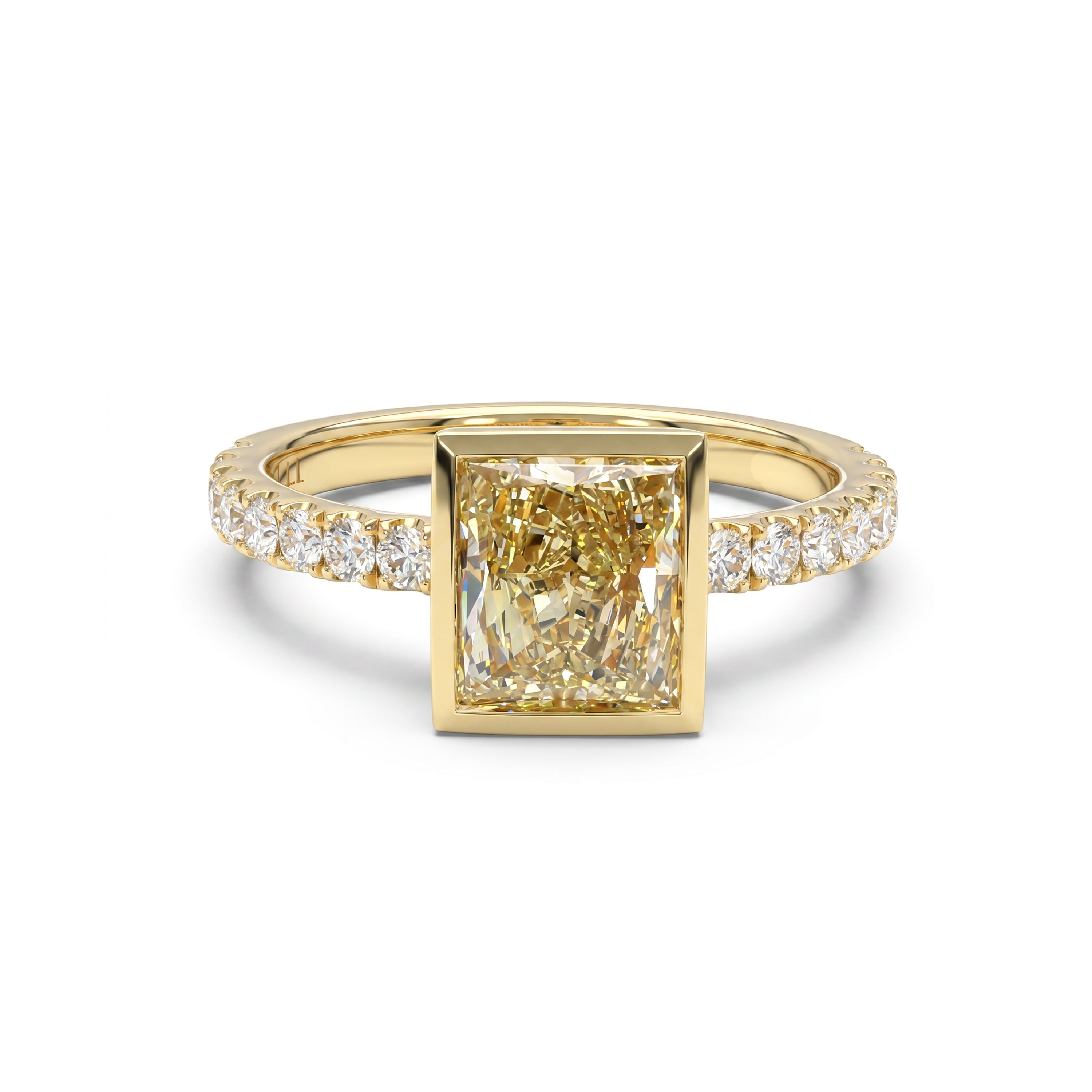Natural Yellow Princess Diamond Bezel Ring | GIA Certified