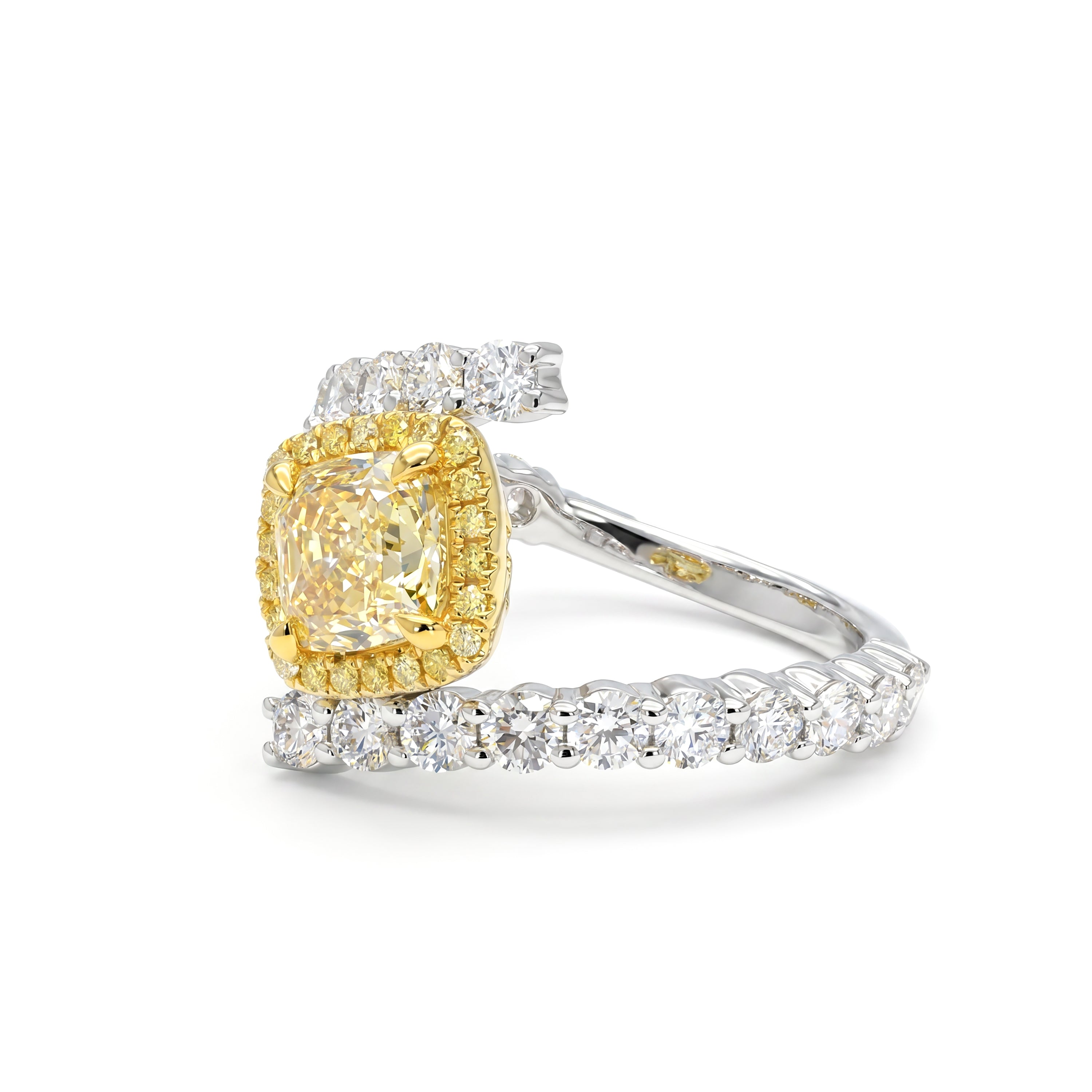 Natural Yellow Diamond Crossover Halo Ring | GIA Certified