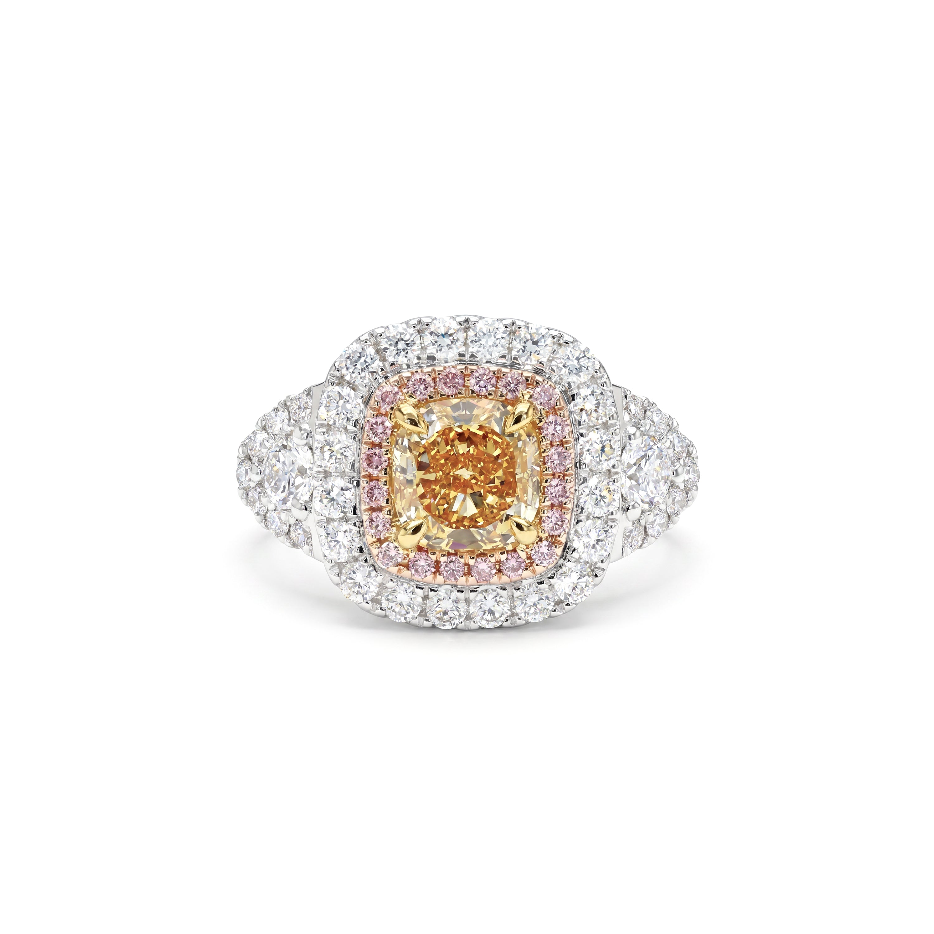 Natural Orange Cushion Diamond Halo Ring | GIA Certified