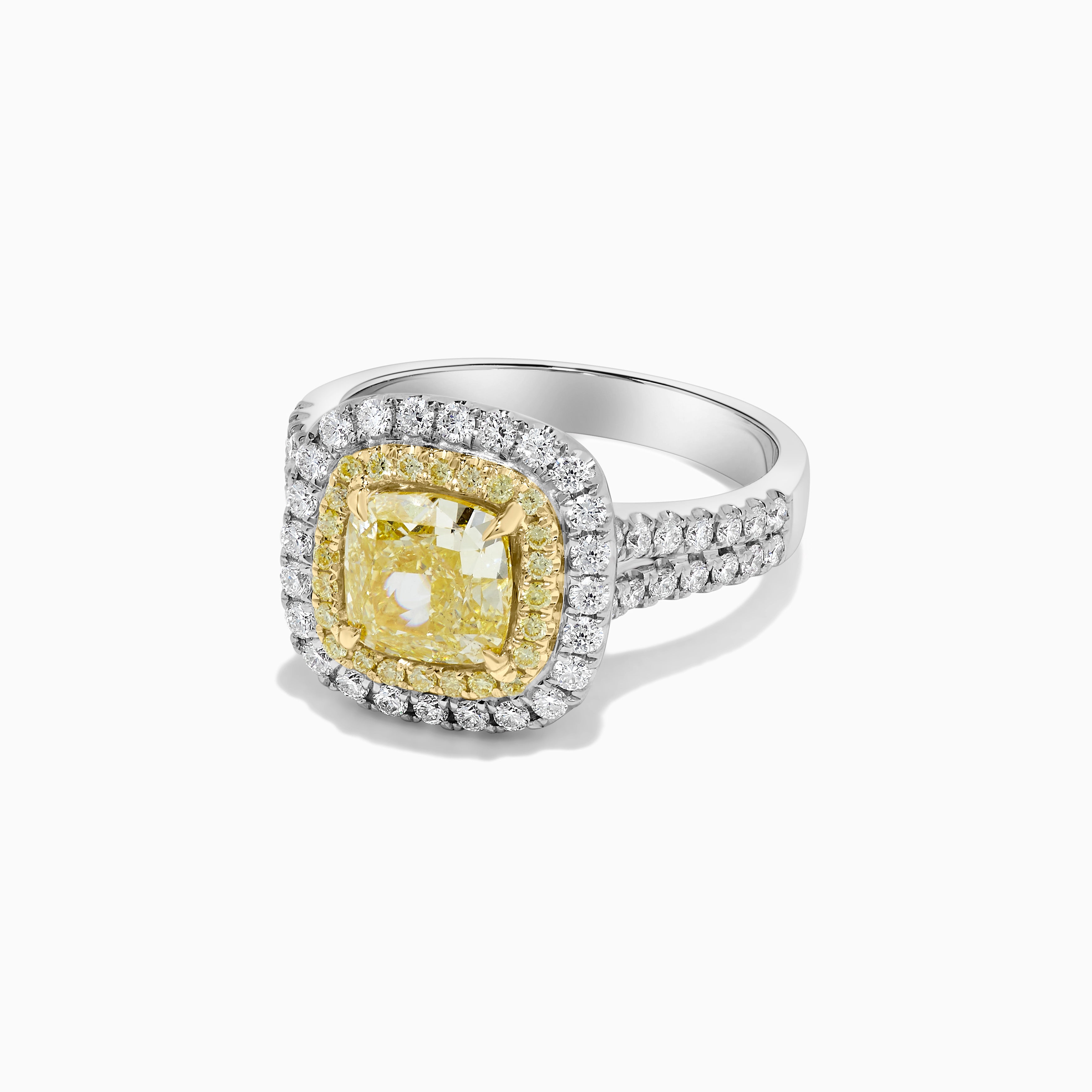 GIA Yellow Cushion Cut & White Diamond Ring JR2017GH