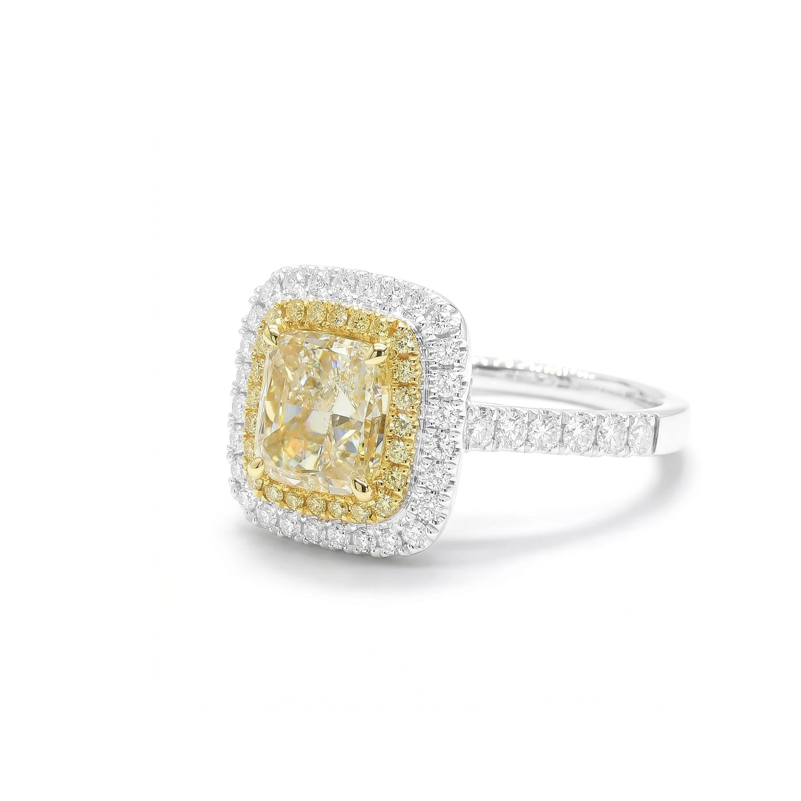 Natural Yellow Cushion Diamond Halo Ring | GIA Certified product image 2