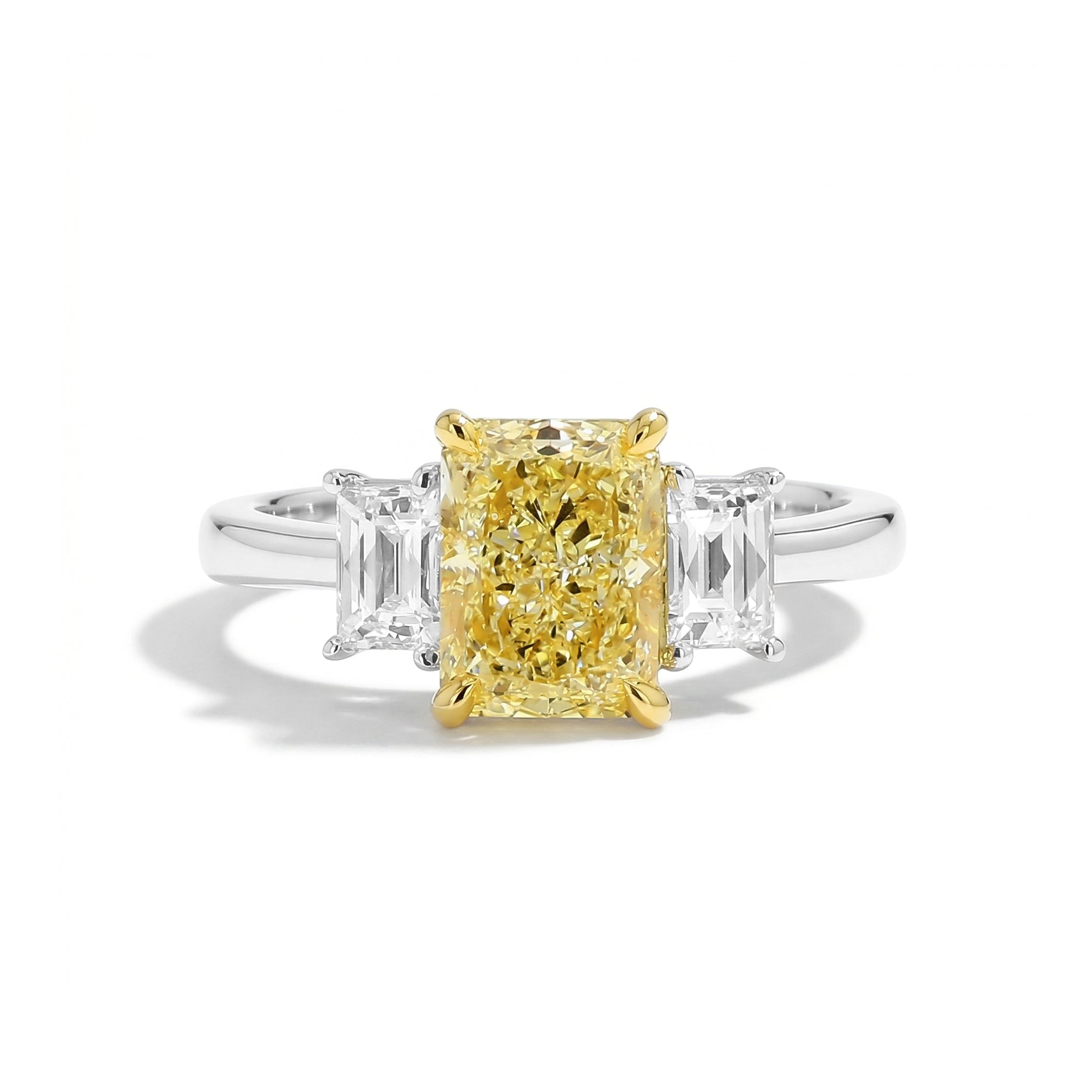 Natural Yellow Radiant Diamond Three Stone Ring | GIA Certified product image 1